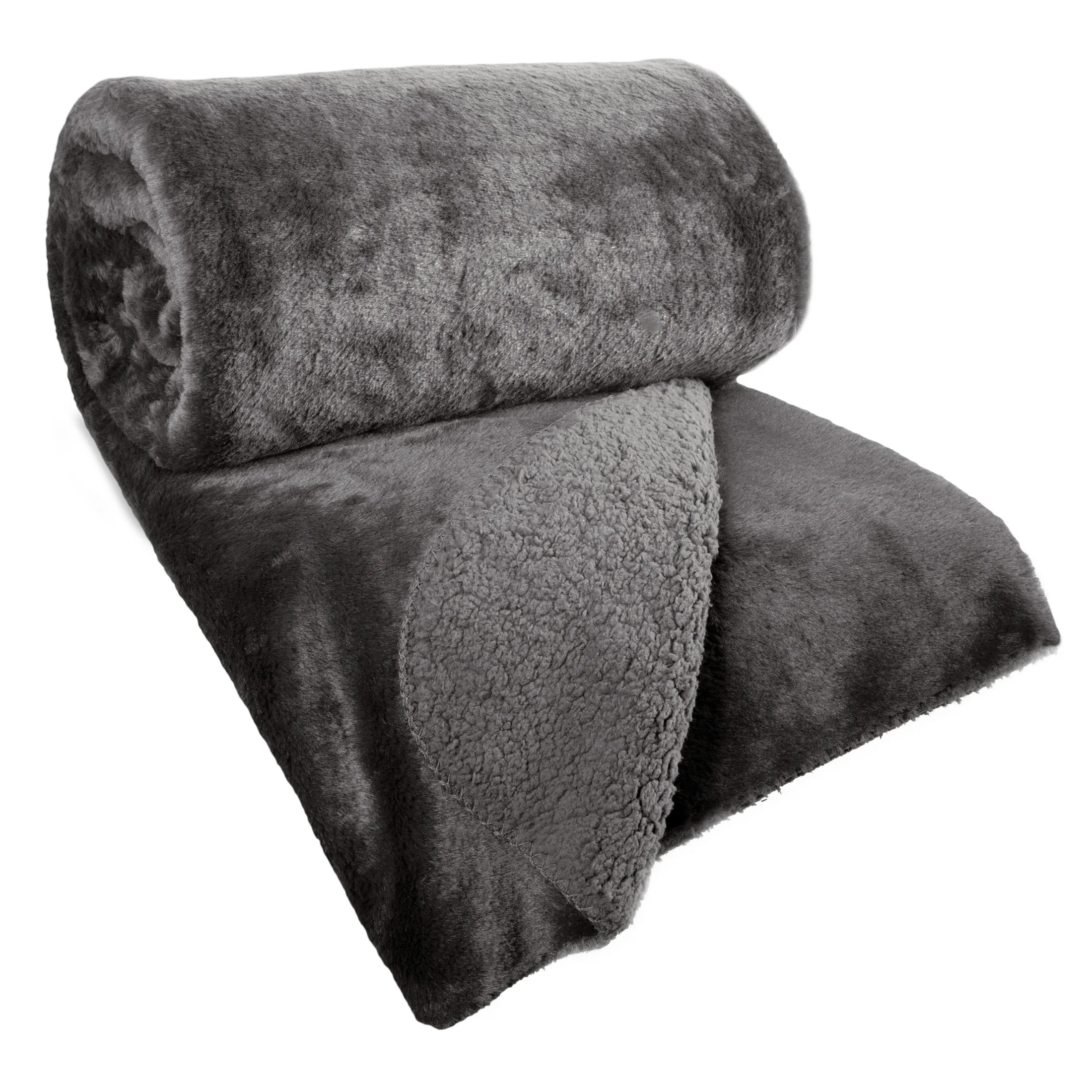 Narzuta dwustronna z przyjemnego futerka i tkaniny barankowej stalowa 220x240 cm NINA Eurofirany Premium