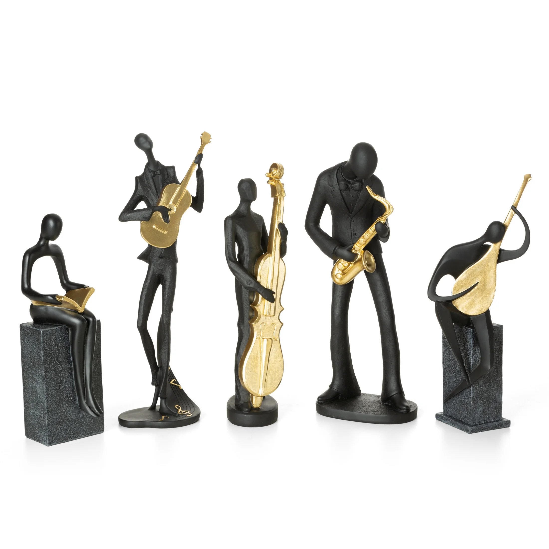 Figurka ceramiczna czarno-złota w kształcie postaci trzymającej saksofon 15x11x36 cm RICO Eurofirany