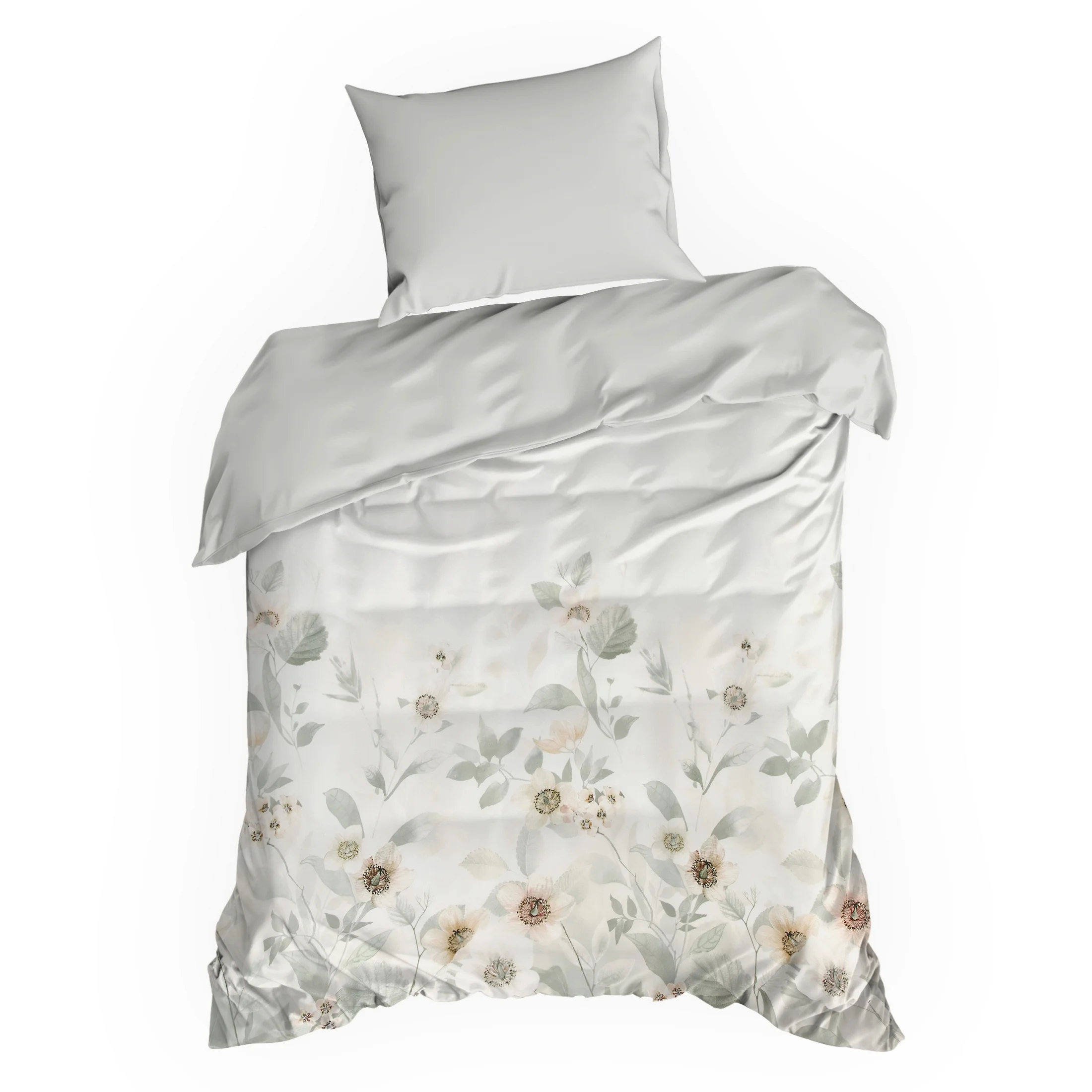 Pościel 140x200 cm komplet 2 częściowy kolor biało, srebrny z motywem subtelnych kwiatów ELIA Design 91 Eurofirany