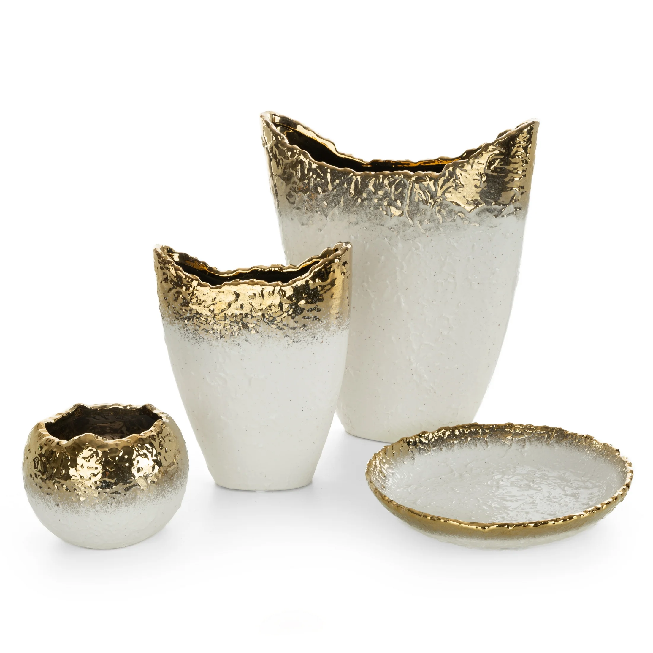 Wazon biało, złoty dekoracyjny w cieniowanej kolorystyce 30x9x35 cm SERIN Eurofirany