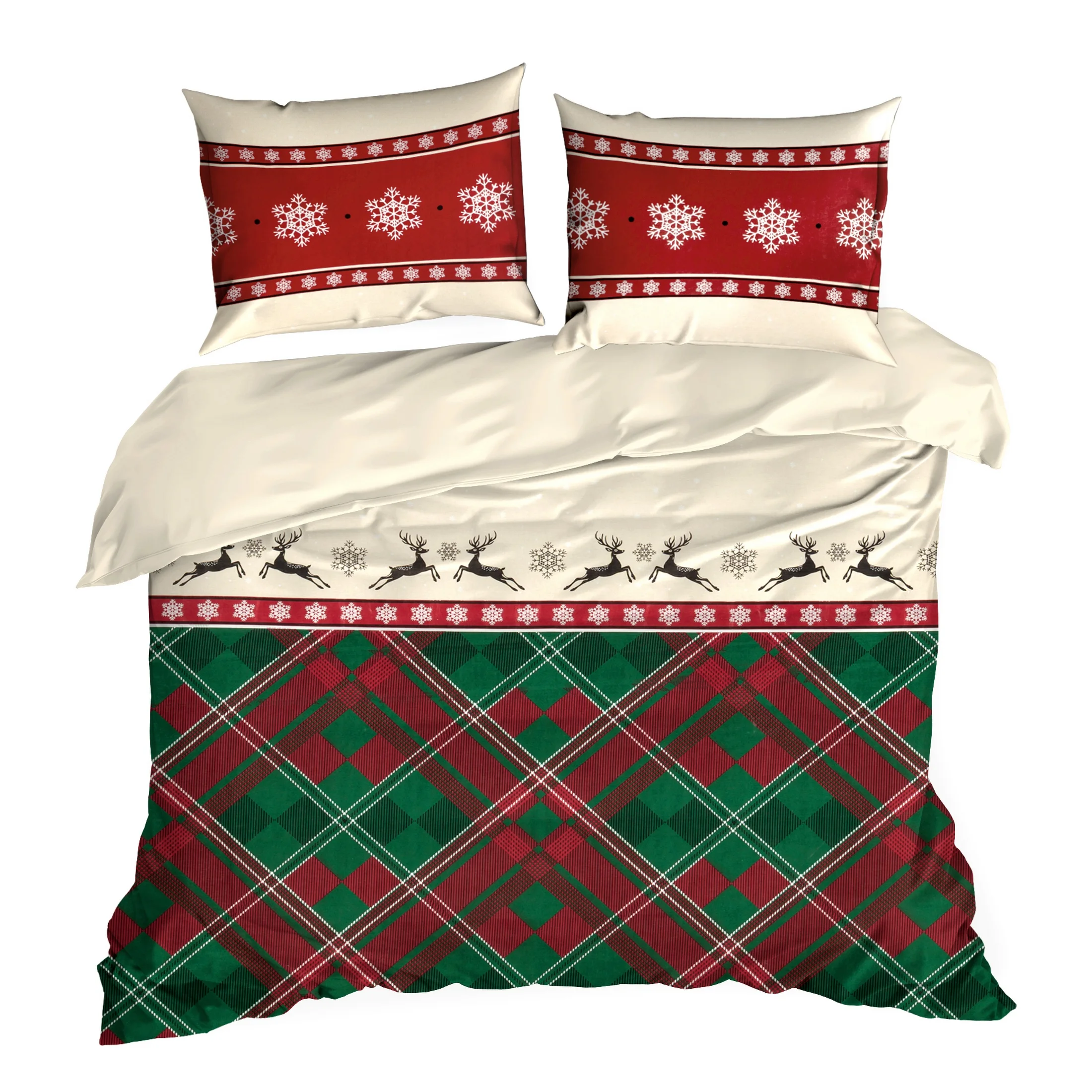 Pościel świąteczna 220x200 cm bawełna ranforce kolor czerwony, zielony zdobiony nadrukiem kraty AUSTIN Eurofirany