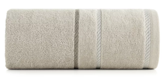 Ręcznik do rąk 30x50 cm bawełniany kolor beżowy z welwetową bordiurą i kontrastującymi paseczkami 500 g/m2 NEL Eurofirany