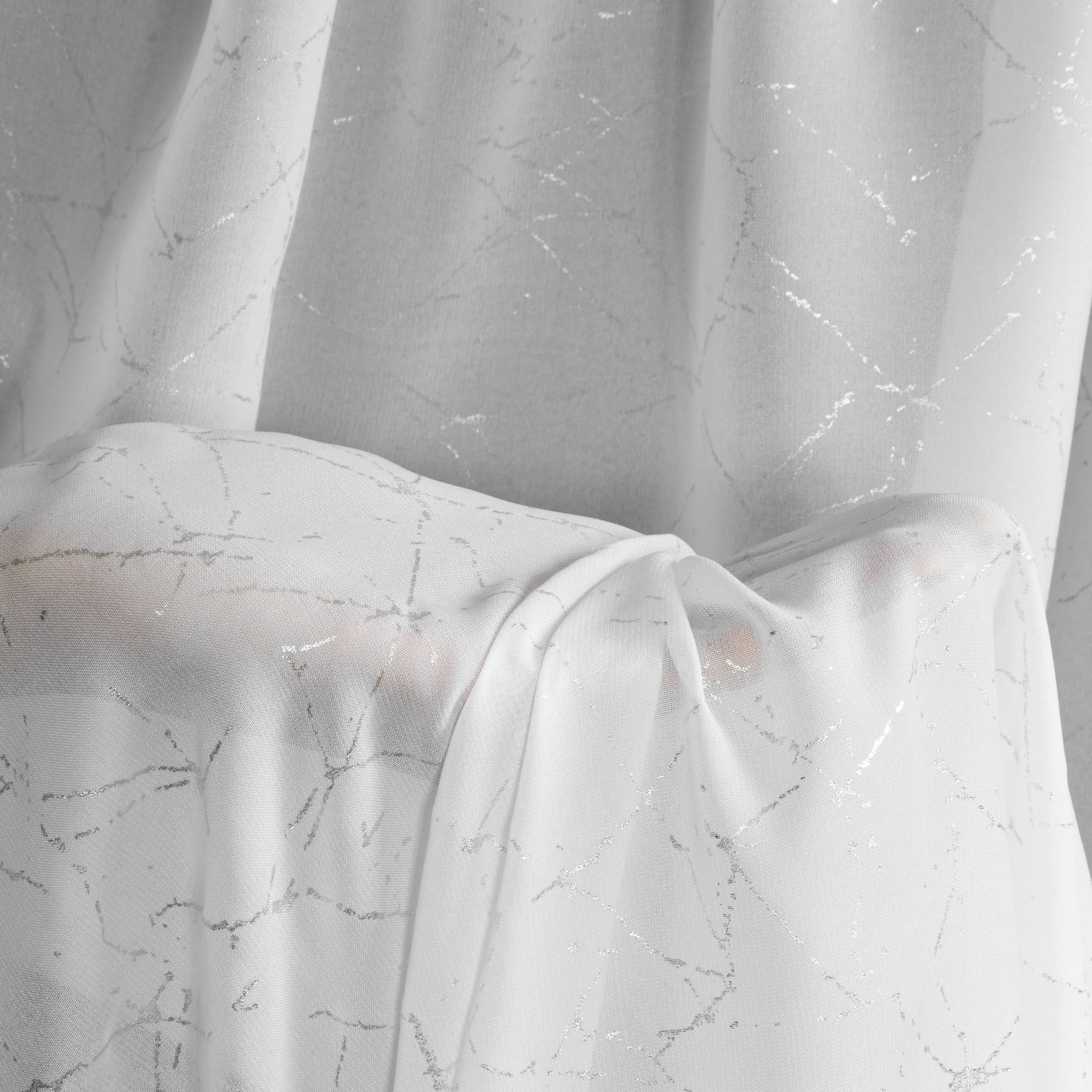Firana biała z srebrnym nieregularnym wzorem 140x270 cm taśma ROXI Eurofirany