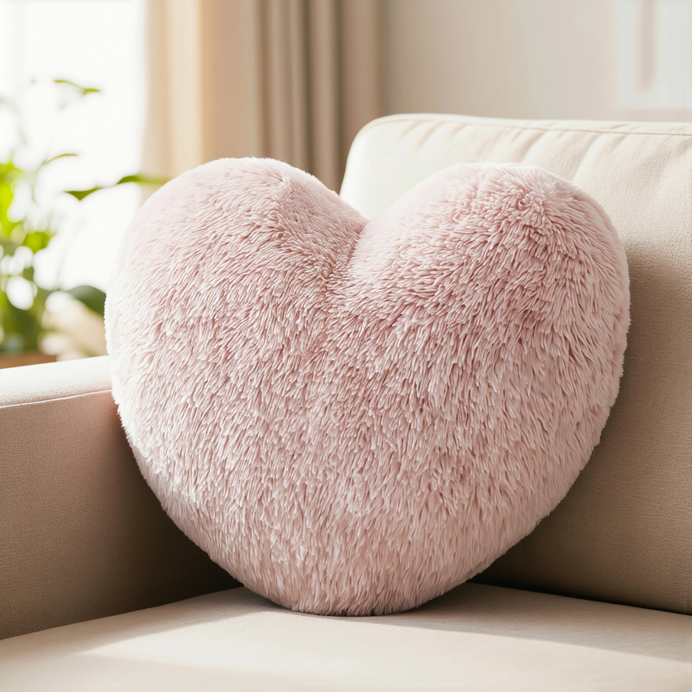 Poduszka w kształcie serca 45x45 cm z przyjemnego futerka pudrowa Eurofirany