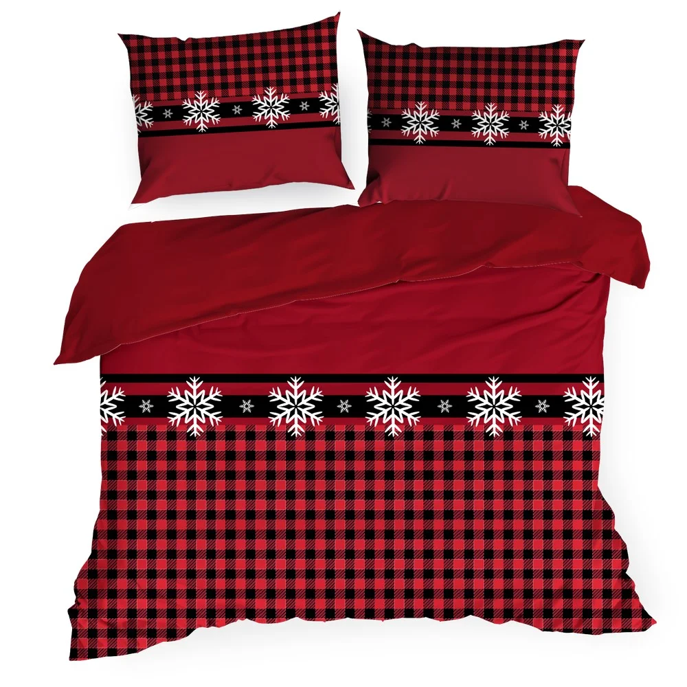 Pościel świąteczna 140x200 bawełniana kolor czerwony, czarny z motywem kraty RUDOLF Eurofirany