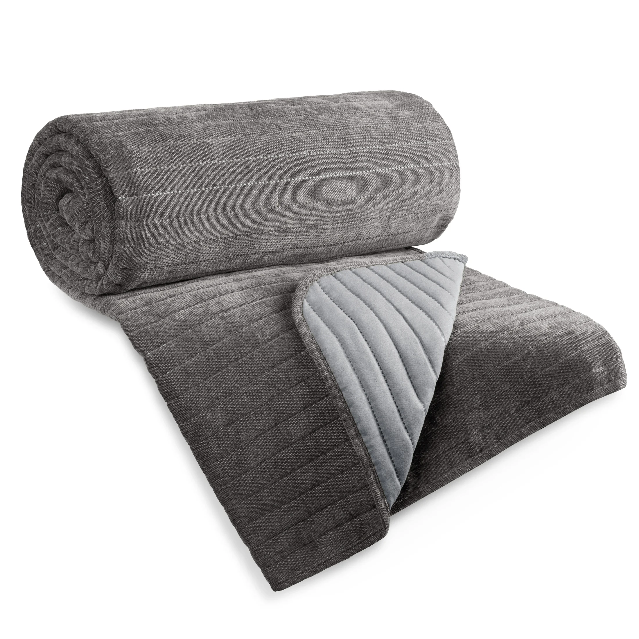 Narzuta szenilowa stalowa 170x210 cm pikowana metoda hot press w pasy - GLORI - Eurofirany