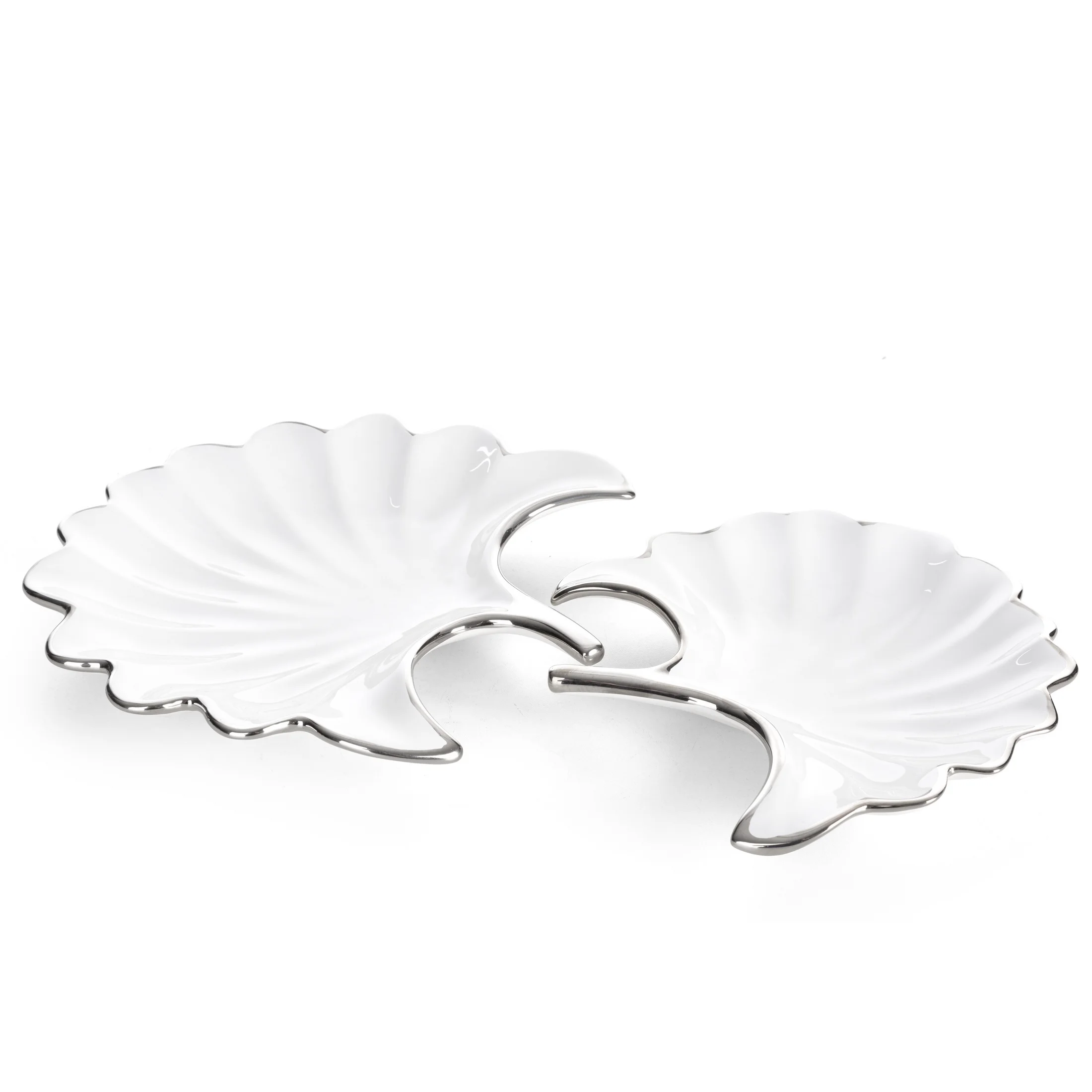 Patera ceramiczna biało-srebrna w kształcie liścia 21x20x4 cm ABBI Eurofirany