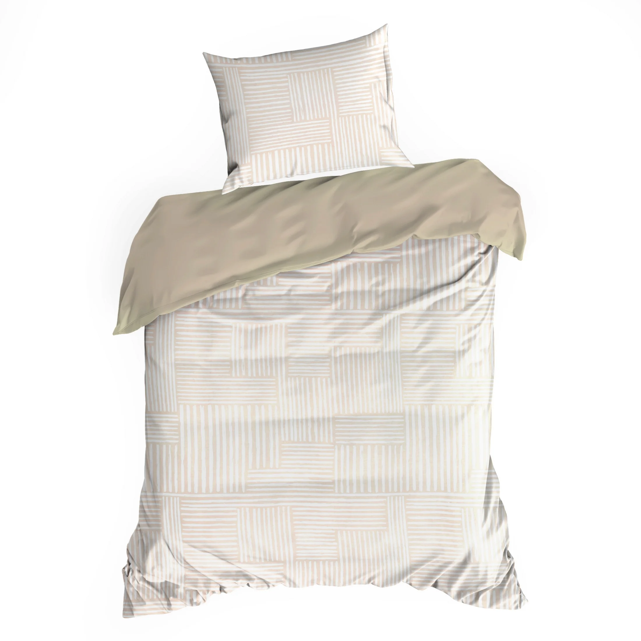 Pościel 140x200 cm komplet 2 częściowy satyna bawełniana kolor biało, beżowy z geometrycznym motywem SPRING 80 Eurofirany