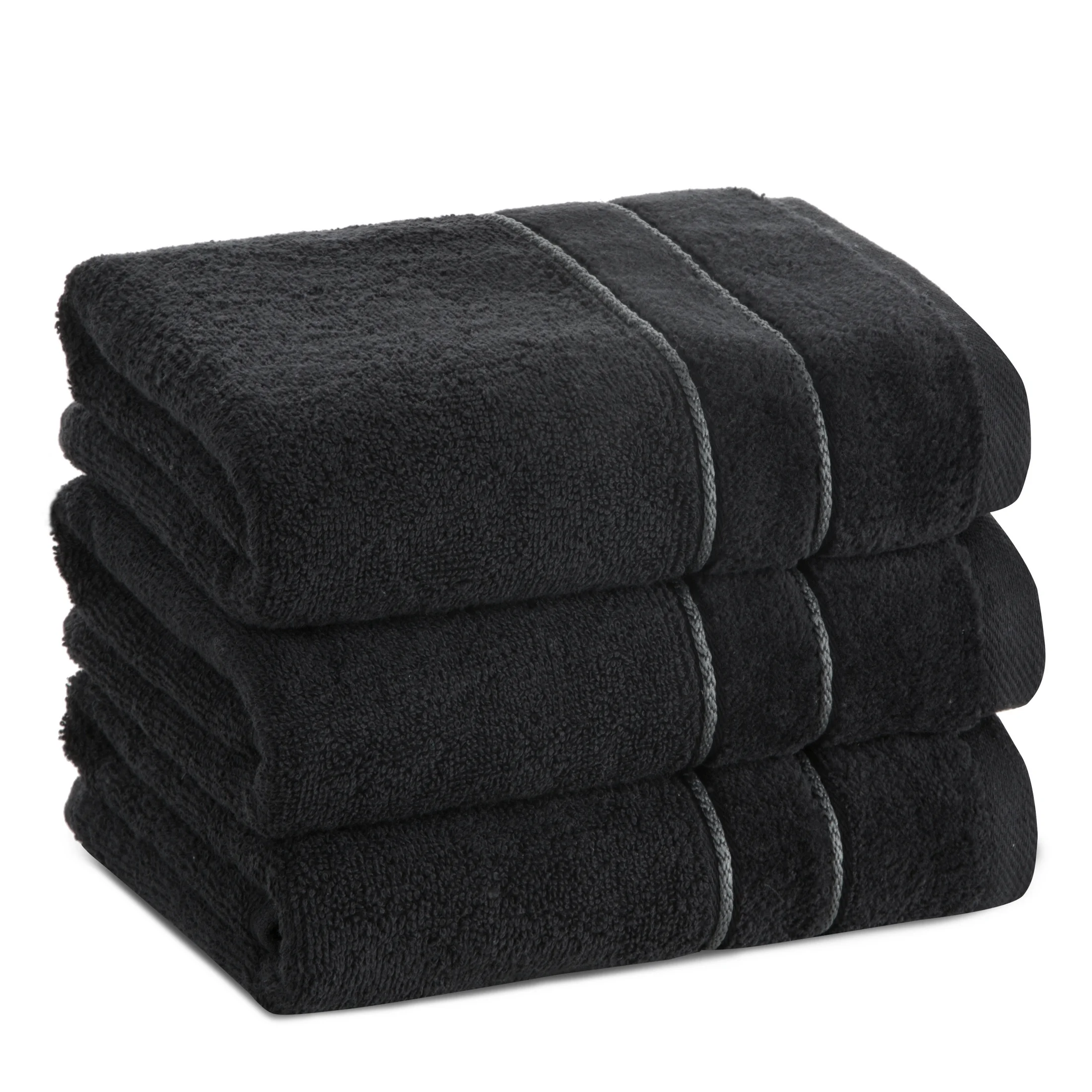 Ręcznik kąpielowy 50x90 cm bawełniany kolor czarny z welwetową bordiurą i kontrastującymi paseczkami 500 g/m2 SIBEL Eurofirany