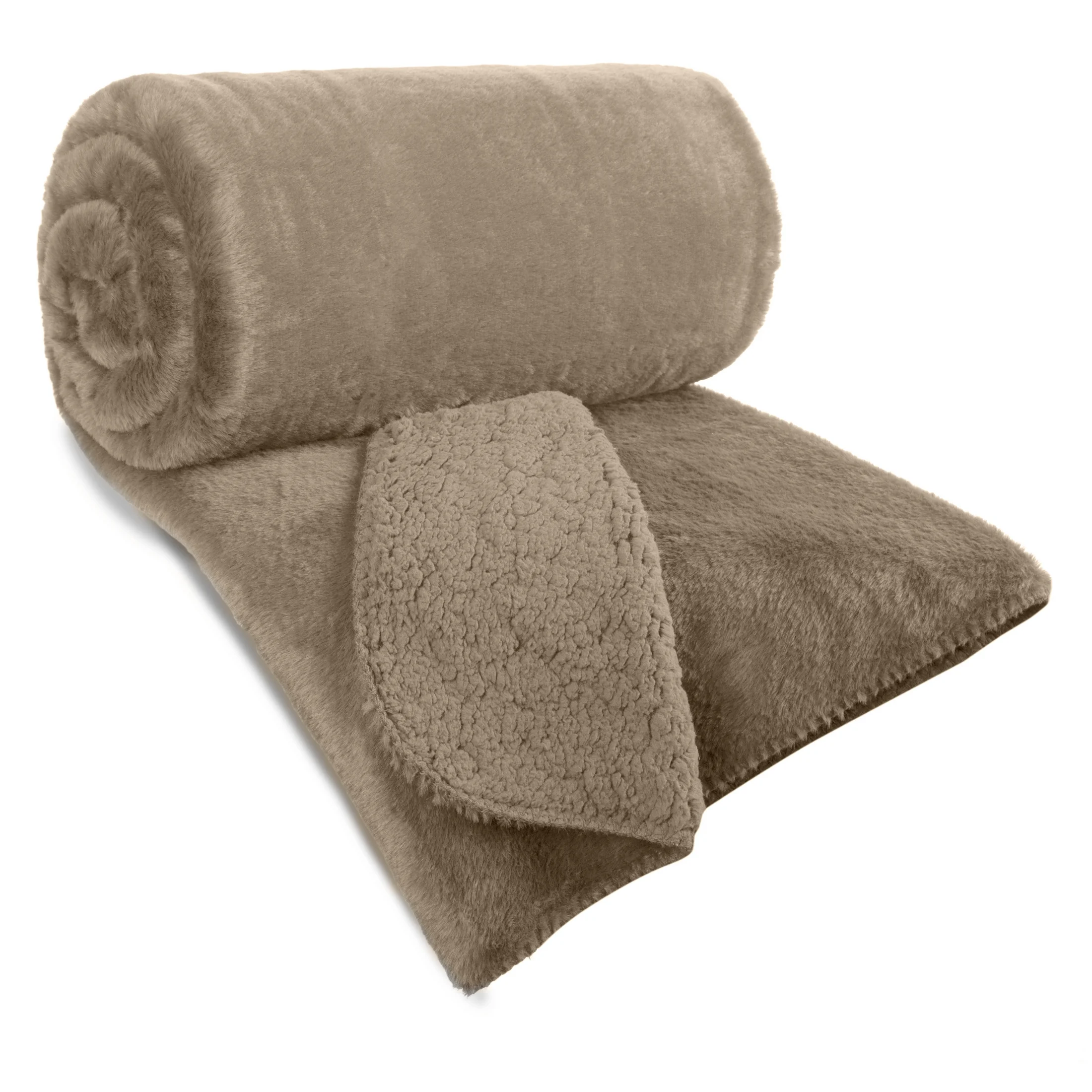 Narzuta dwustronna z przyjemnego futerka i tkaniny barankowej beżowa 170x210 cm NINA Eurofirany Premium