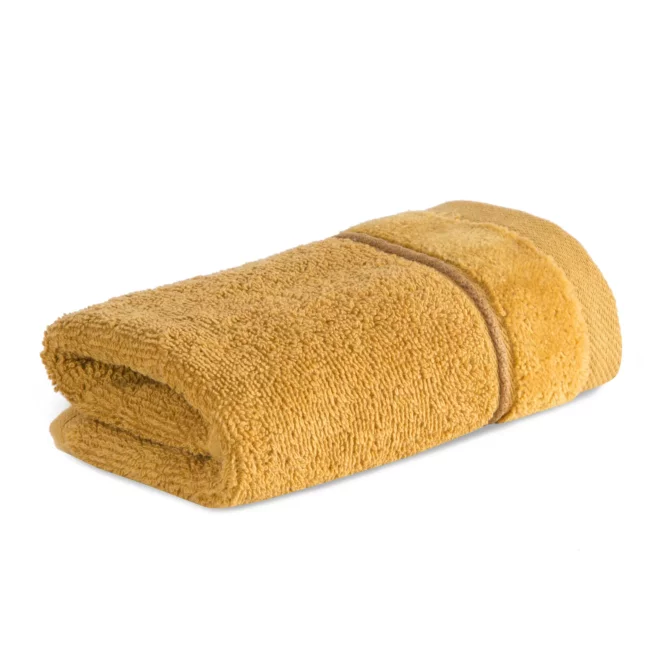 Ręcznik do rąk 30x50 cm bawełniany kolor musztardowy z welwetową bordiurą i kontrastującymi paseczkami 500 g/m2 SIBEL Eurofirany
