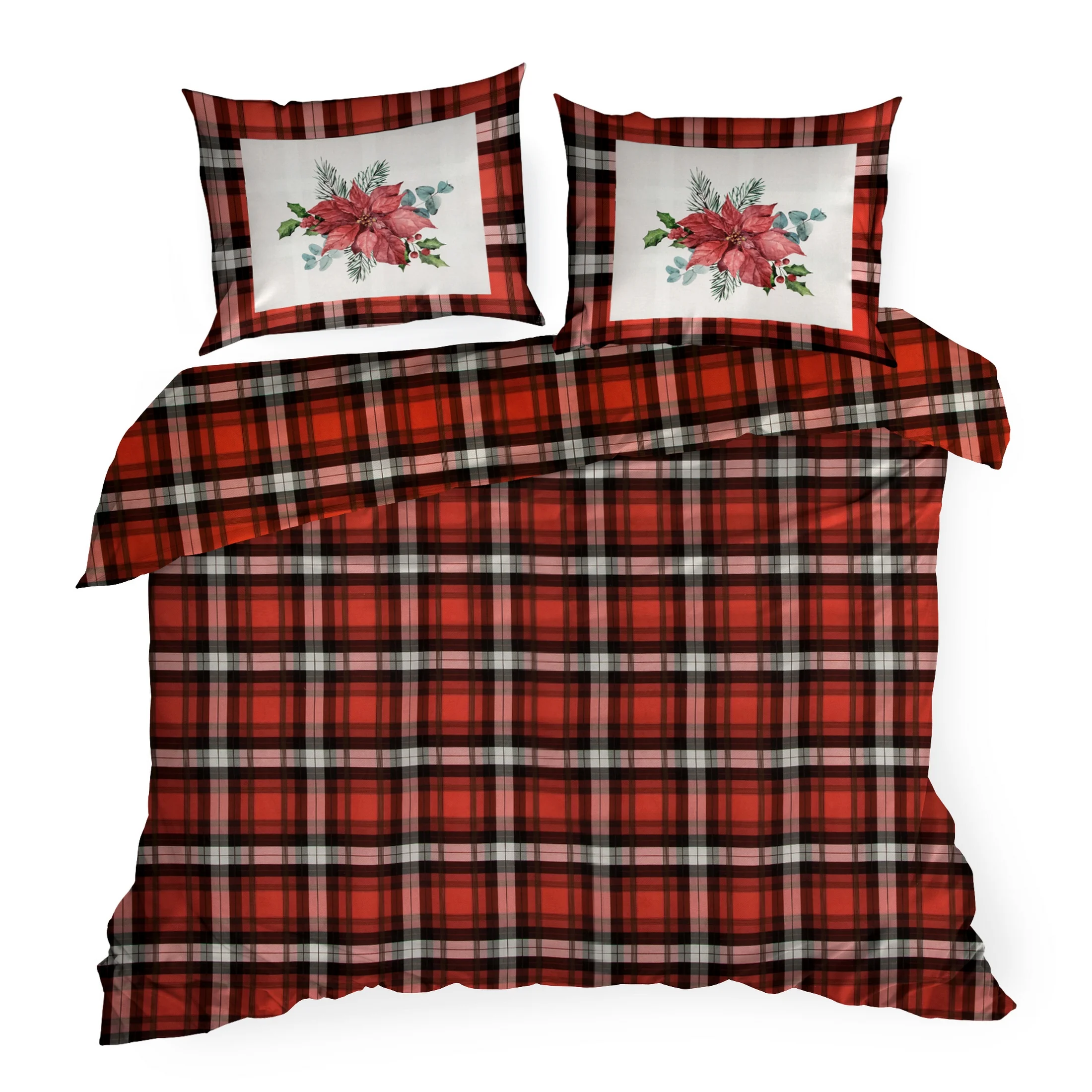 Pościel świąteczna 220x200 cm bawełniana kolor czerwony, biały z motywem kraty BLISS Eurofirany