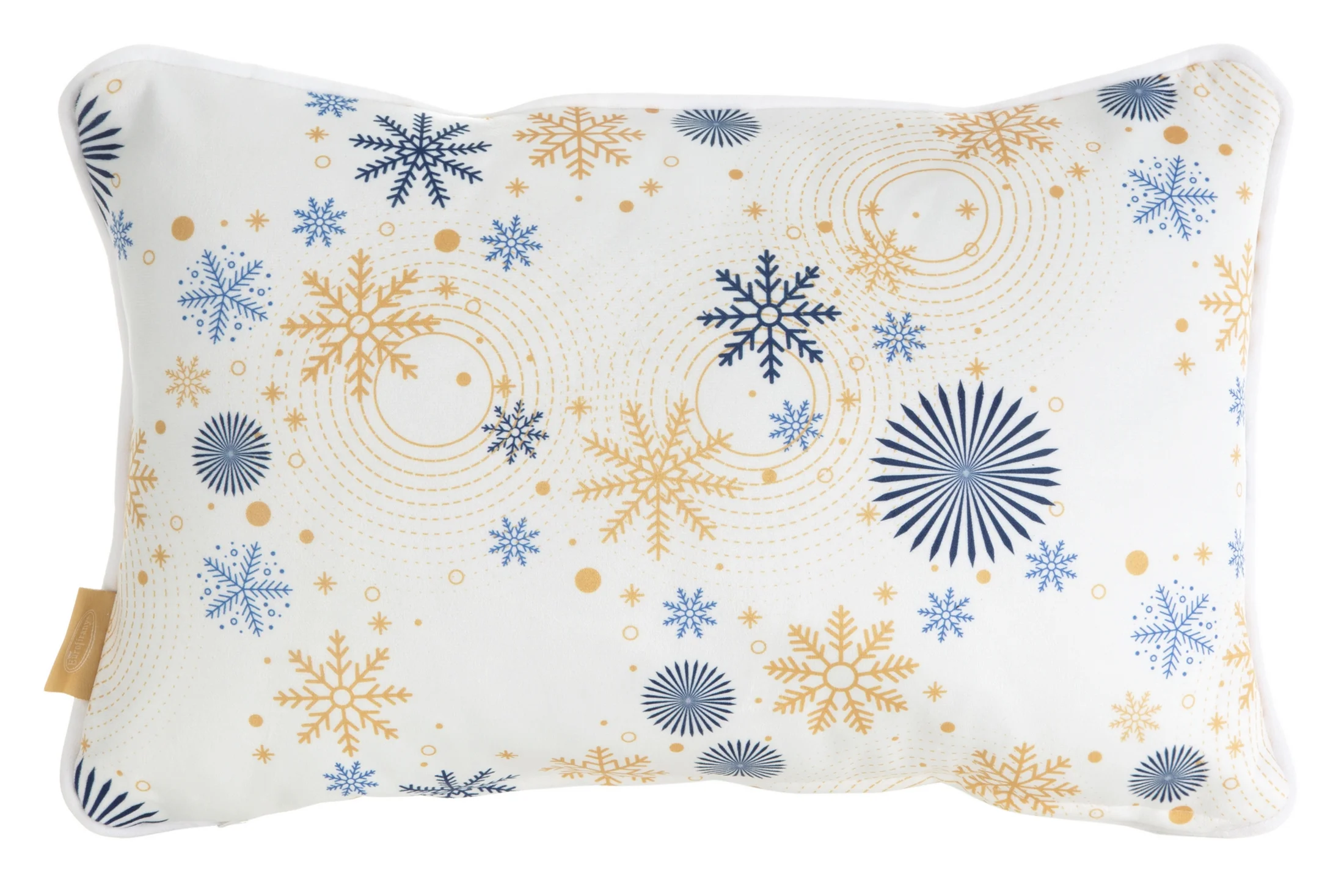 Poszewka na poduszkę 30x45 cm welwetowa zdobiona nadrukiem ze śnieżynkami granatowo, biała CAROL Eurofirany