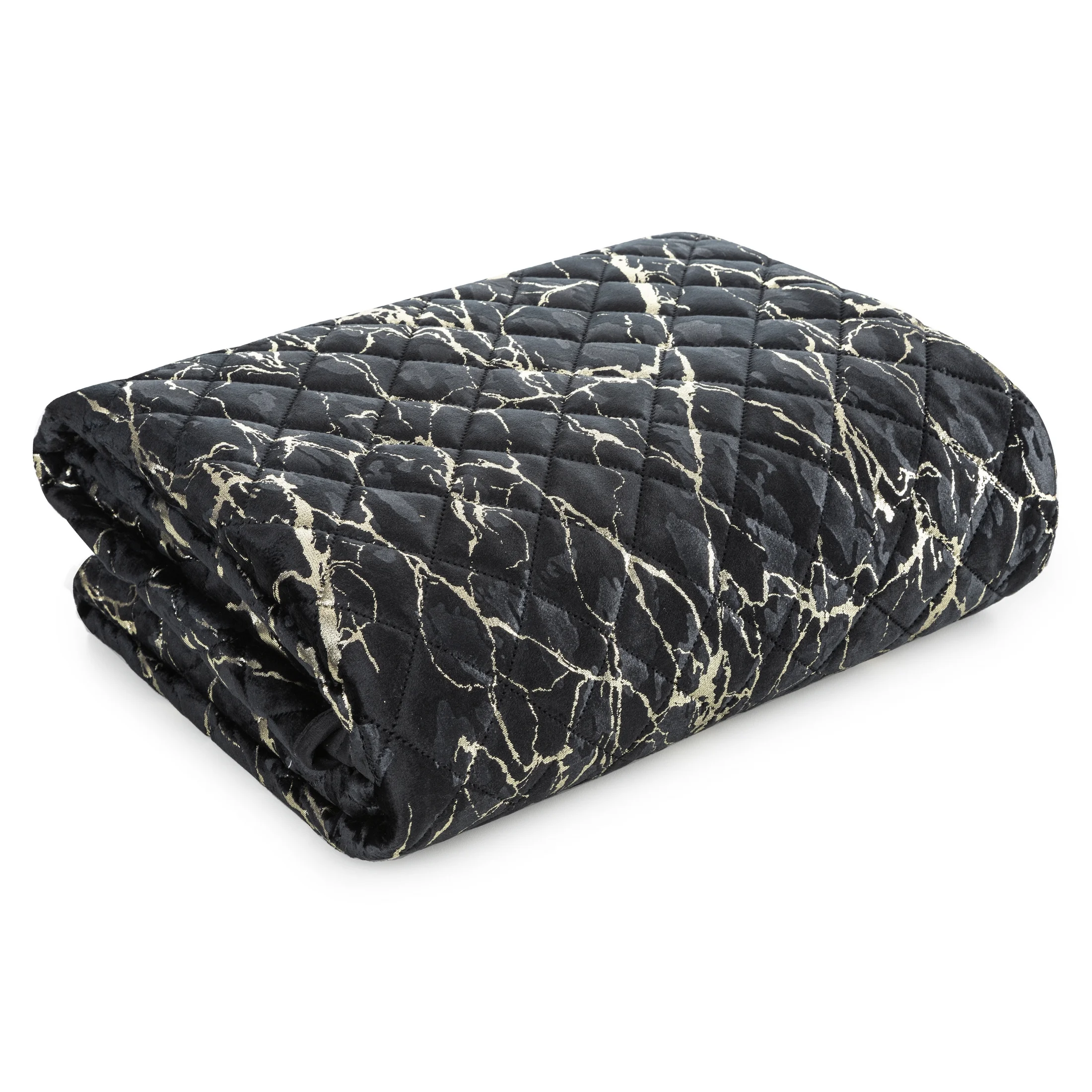 Narzuta welwetowa czarno, szampańska 170x210 cm pikowana metodą hot press z błyszczącym wzorem marmurku BLINK 4 EUROFIRANY PREMIUM