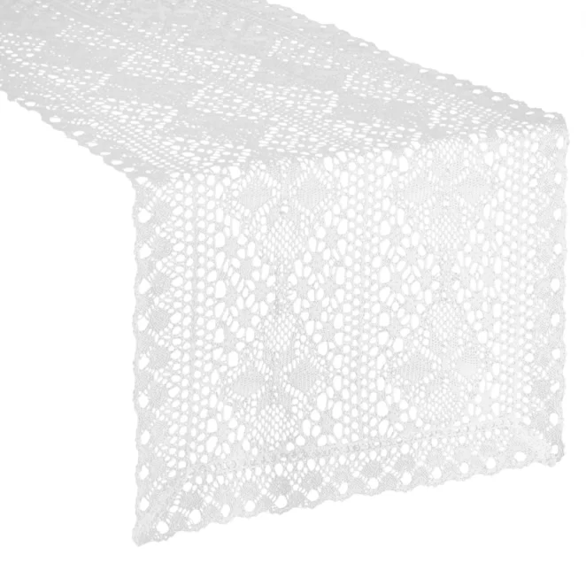 Bieżnik na stół 40x140 cm biały ażurowy MARY w stylu boho Eurofirany