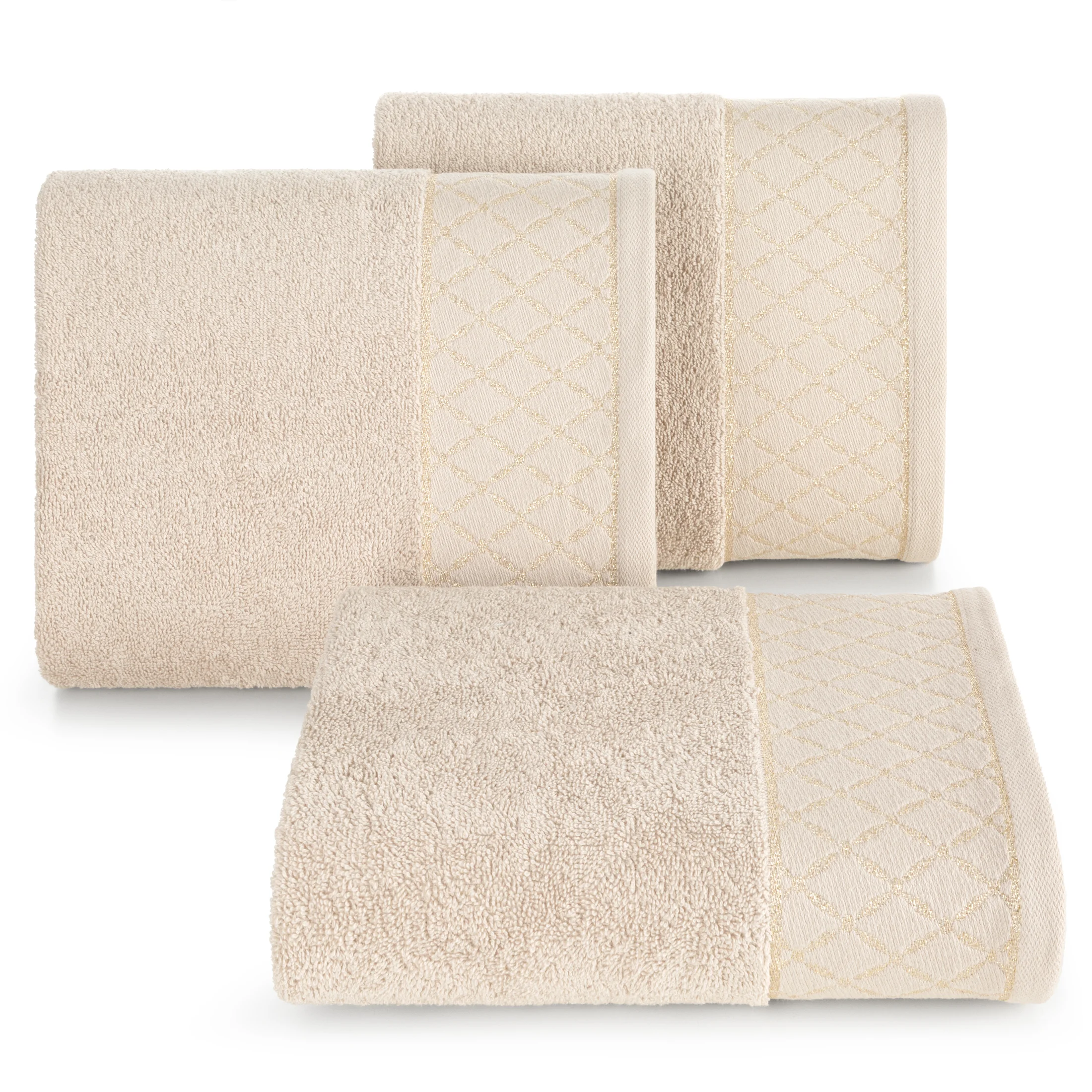 Ręcznik kąpielowy 70x140 cm bawełniany kolor beżowy zdobiony wzorem geometrycznym 500 g/m2 LAYLA Eurofirany