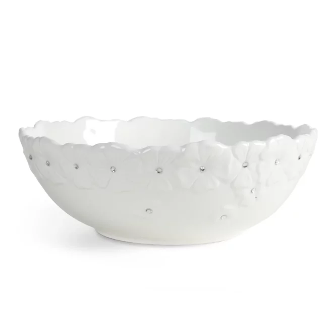 Misa dekoracyjna biała zdobiona w drobne kwiaty z błyszczącym wykończeniem 25x10 cm ELISA Eurofirany