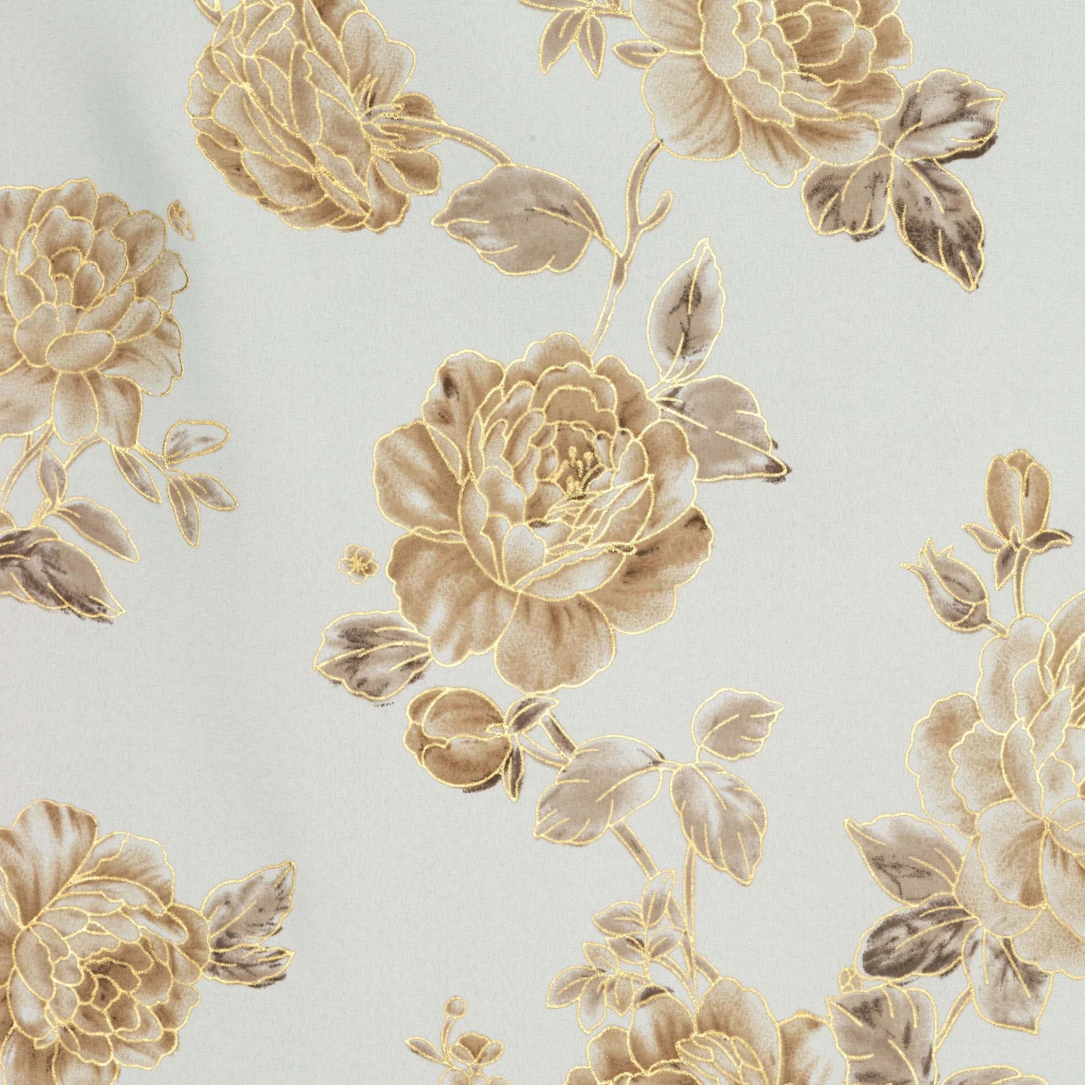 Zasłona biało beżowa zdobiona nadrukiem róż 140x250 cm złote przelotki - AVANI Eurofirany