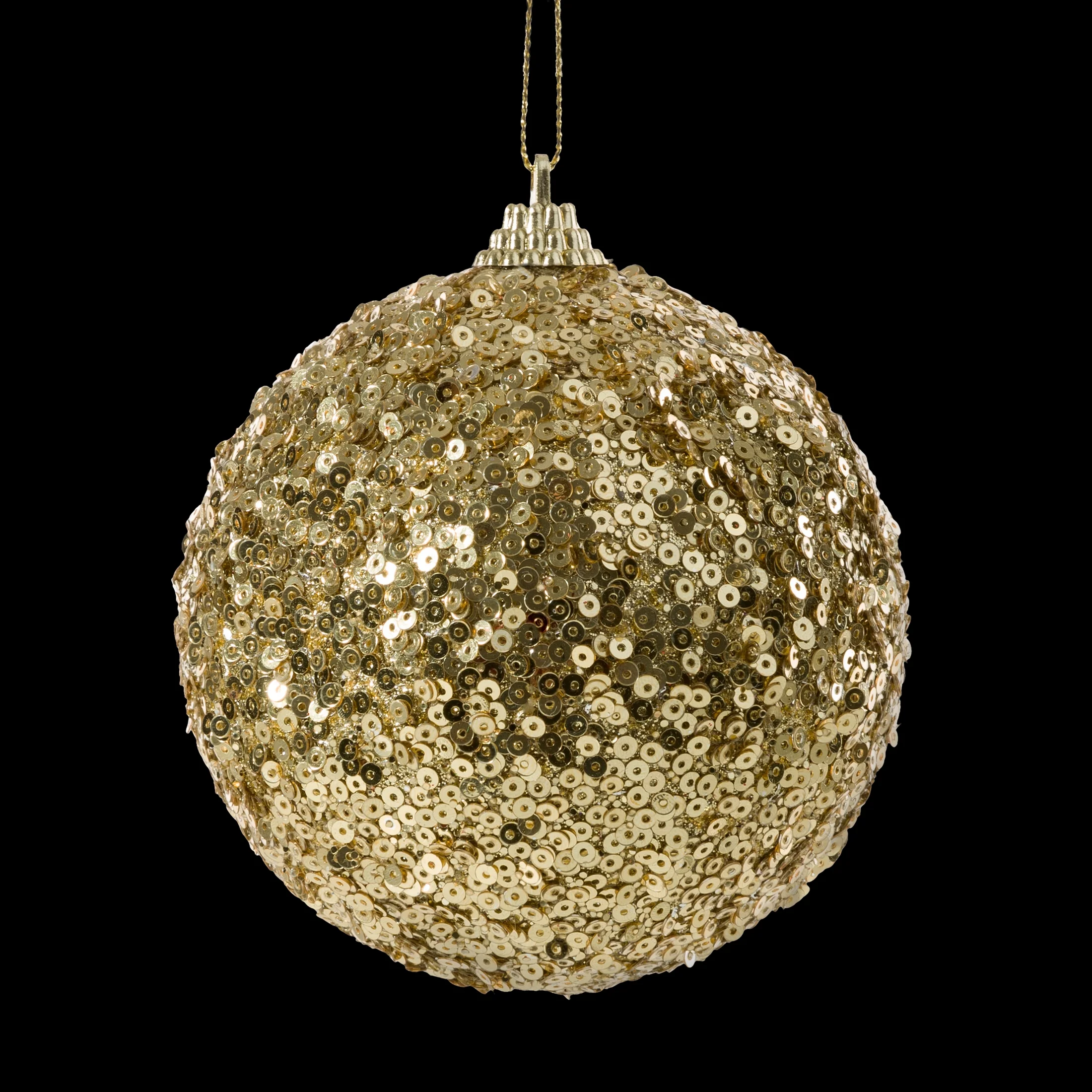 Złota bombka na choinkę nietłukąca z brokatem i cekinami 8 cm Eurofirany