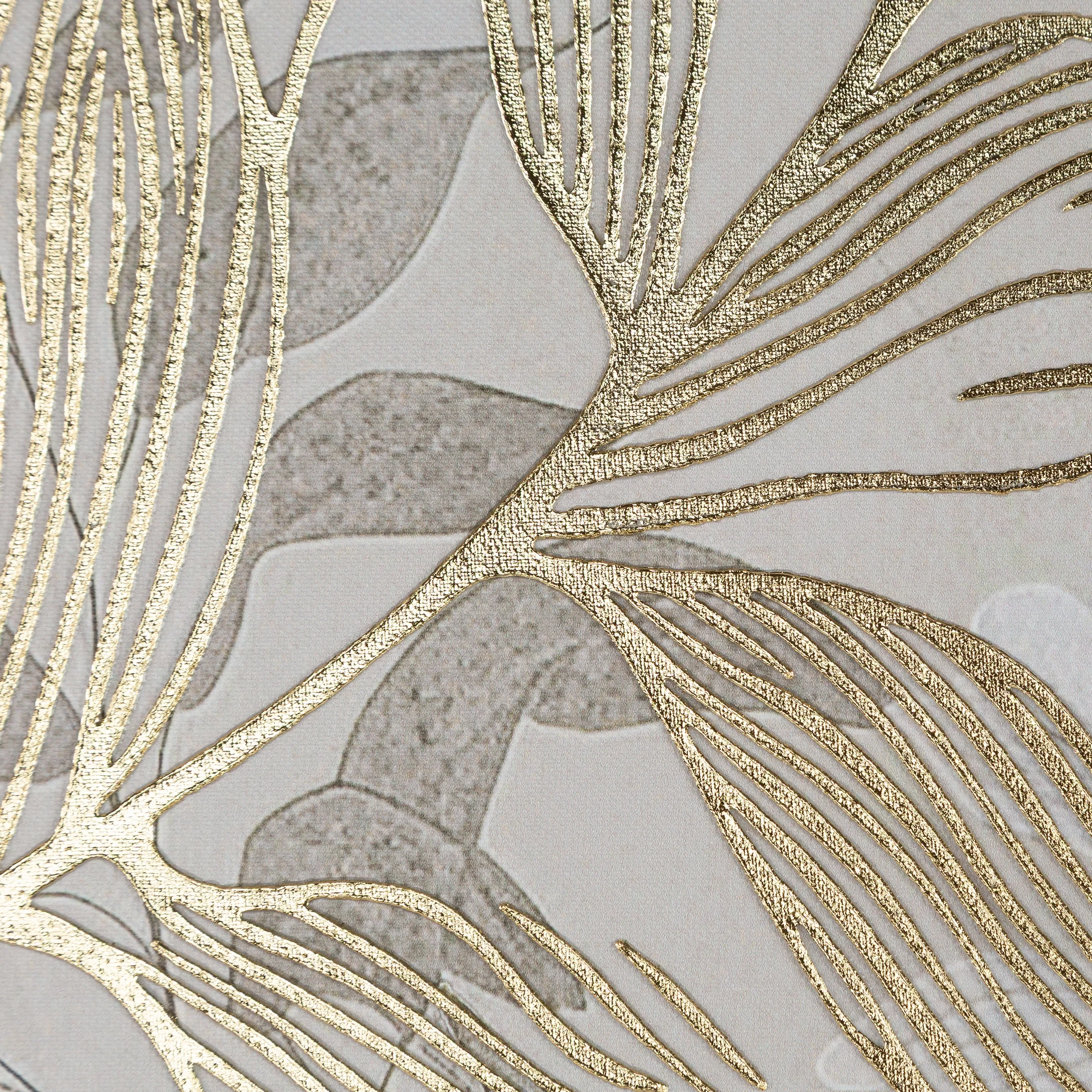 Obraz beżowo, złoty nadruk na płótnie z motywem liści 60x80 cm Eurofirany