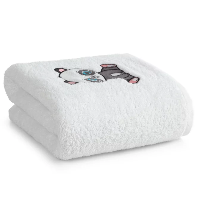 Ręcznik kąpielowy dziecięcy 50x90 cm bawełniany kolor biały z aplikacją w pandę 450 g/m2 BABY 73 Eurofirany