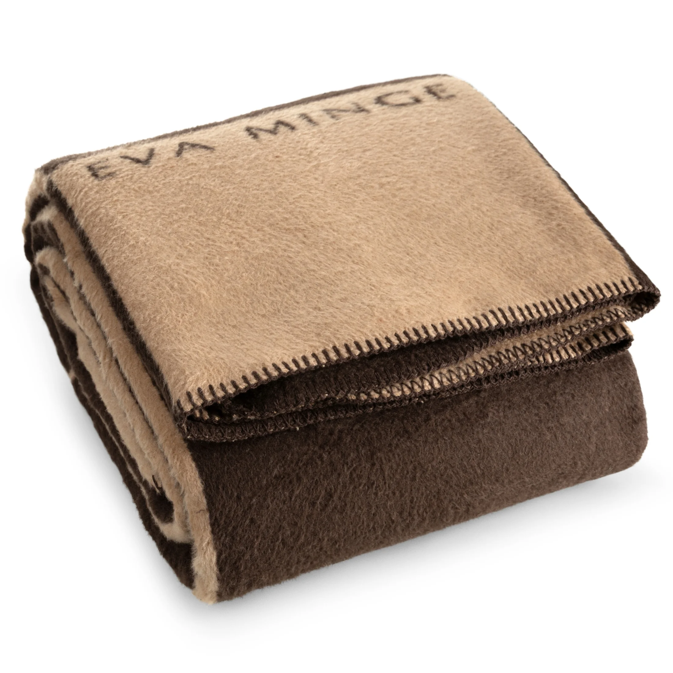 Koc bawełniano-akrylowy 220x240 cm jasnobeżowo, ciemnobeżowy z geometrycznym nadrukiem ELEGANTE EVA MINGE Eurofirany