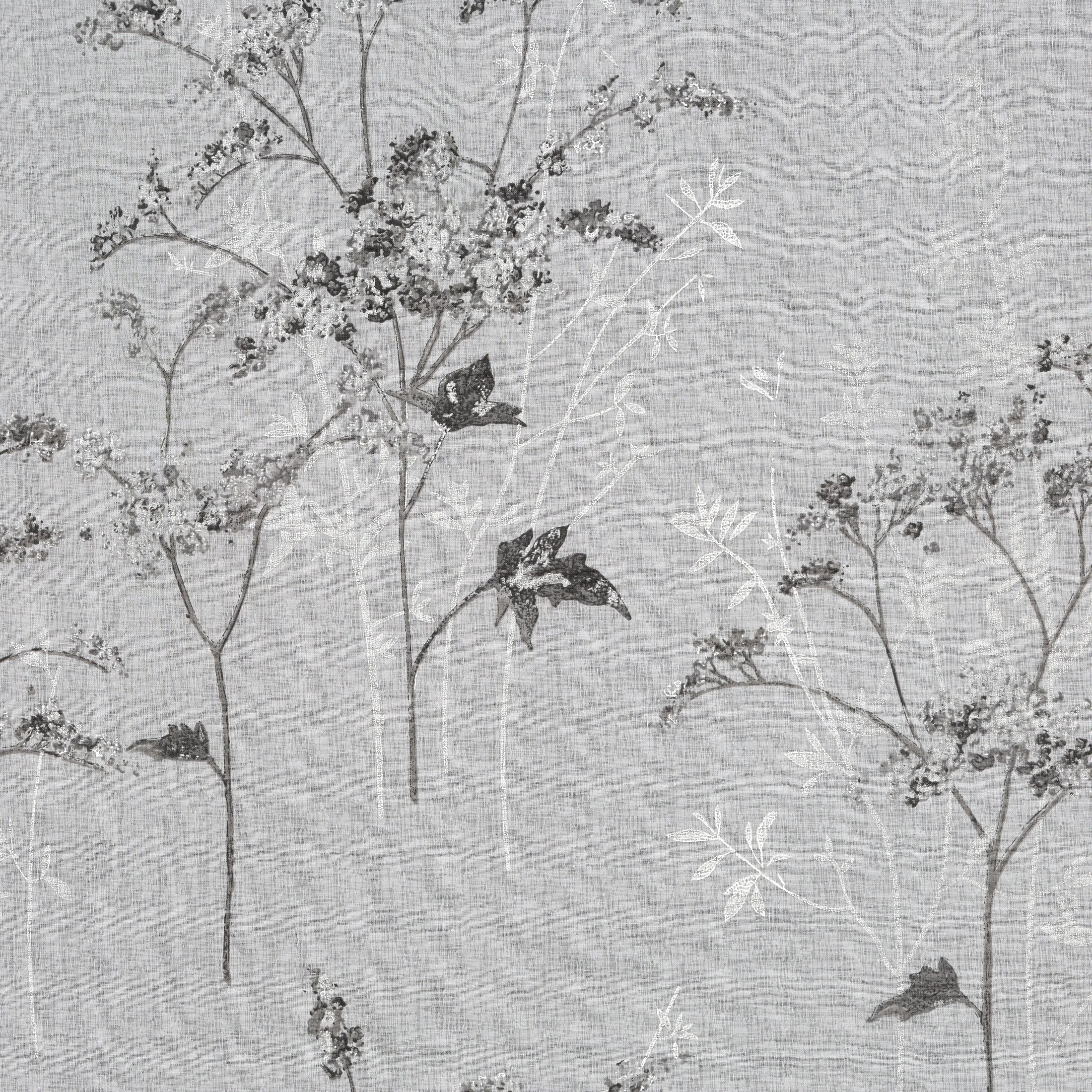 Zasłona biało, srebrna z nadrukiem roślinnym z etaminy 140x250 cm przelotka SERMA Eurofirany