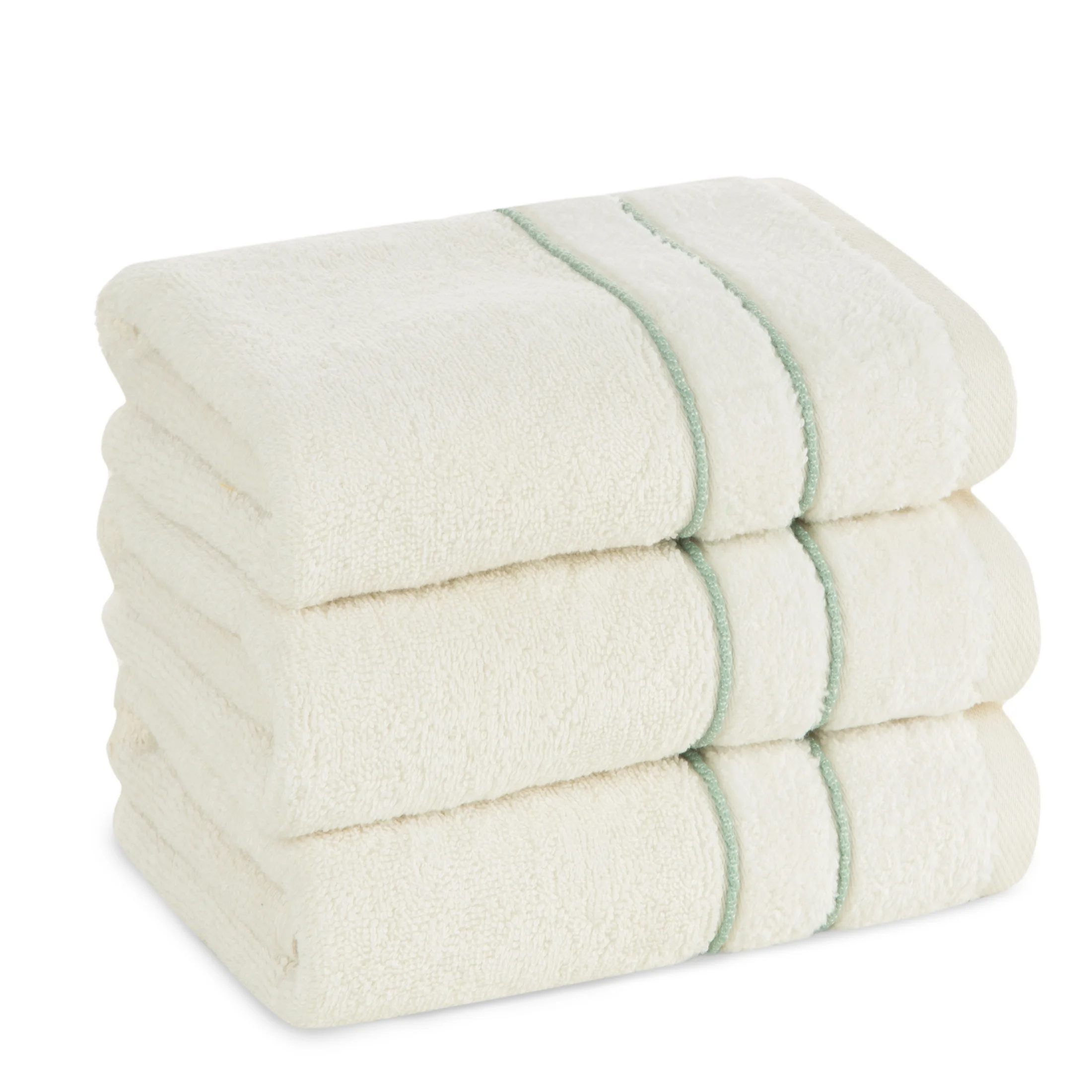 Ręcznik kąpielowy 50x90 cm bawełniany kolor kremowy z welwetową bordiurą i kontrastującymi paseczkami 500 g/m2 SIBEL Eurofirany