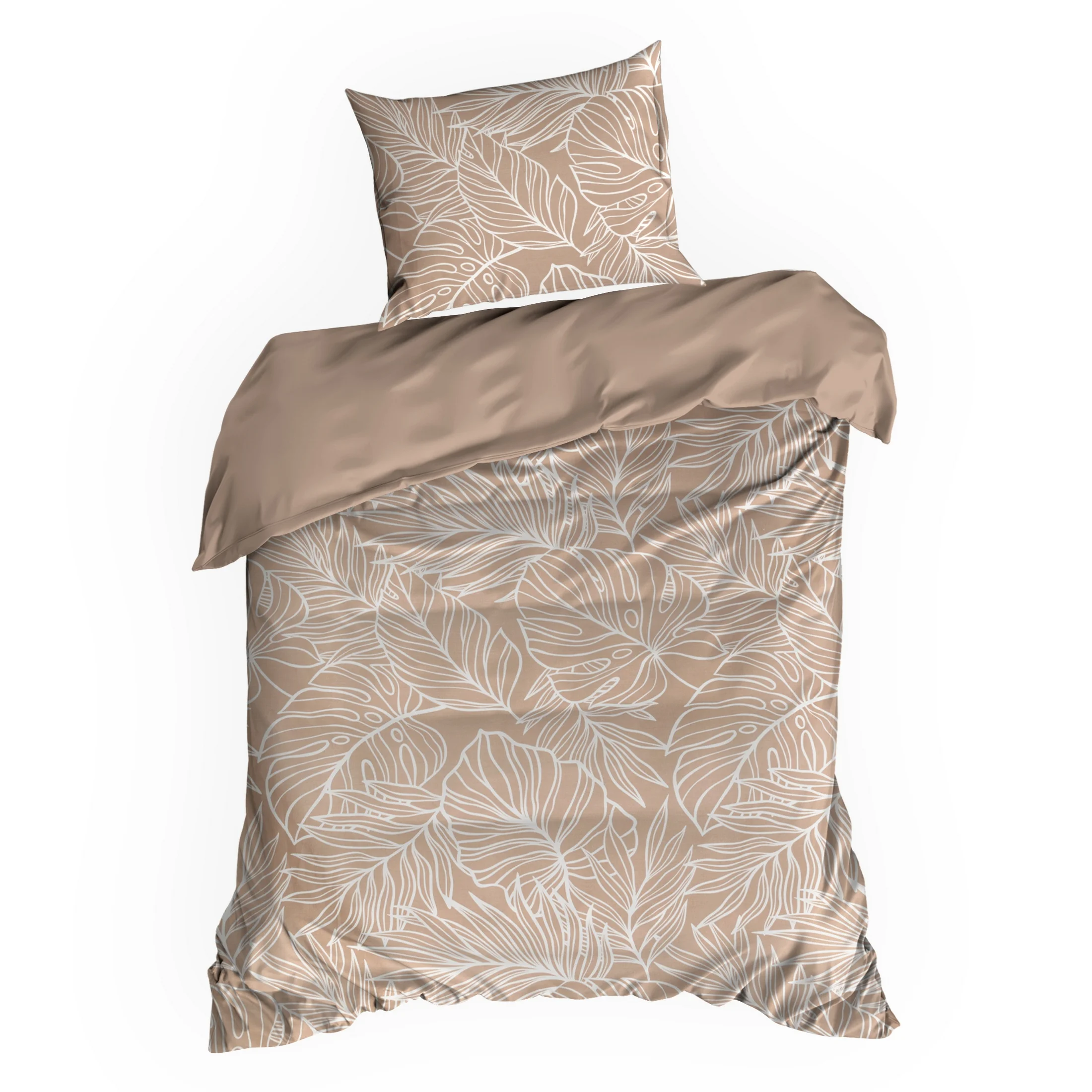 Pościel 140x200 cm komplet 2 częściowy satyna bawełniana kolor jasnobrązowy, biały z egzotycznym motywem SPRING 81 Eurofirany