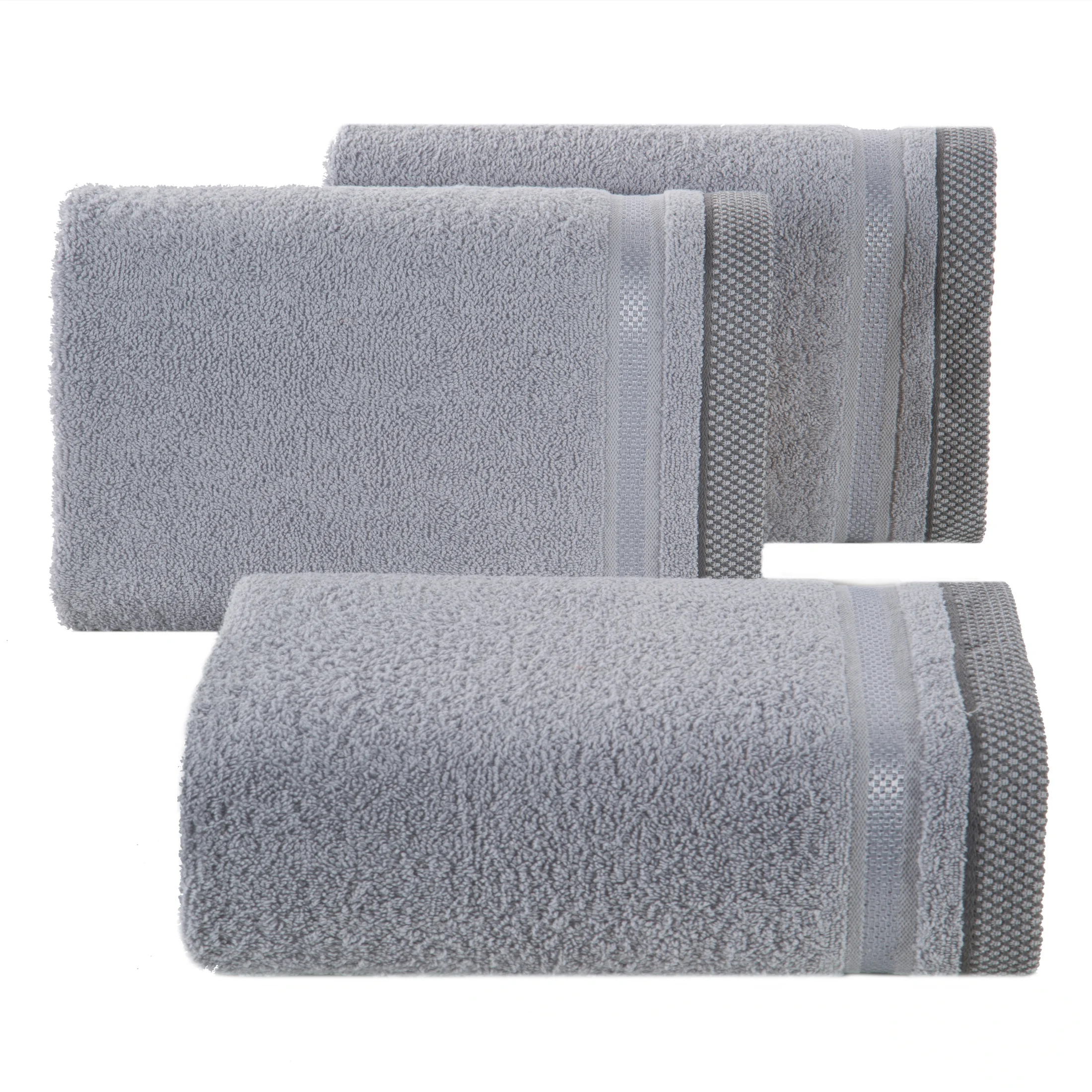 Ręcznik kąpielowy 50x90 cm bawełniany kolor srebrny z bordiurą w paski 500 g/m2 ABBIE Eurofirany