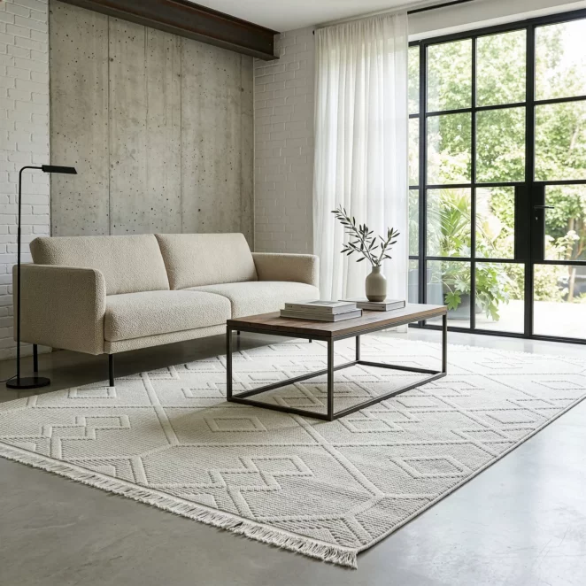 Dywan 60x100 cm srebrny z tłoczonym pętelkowym wzorem 3D SIMONE Eurofirany