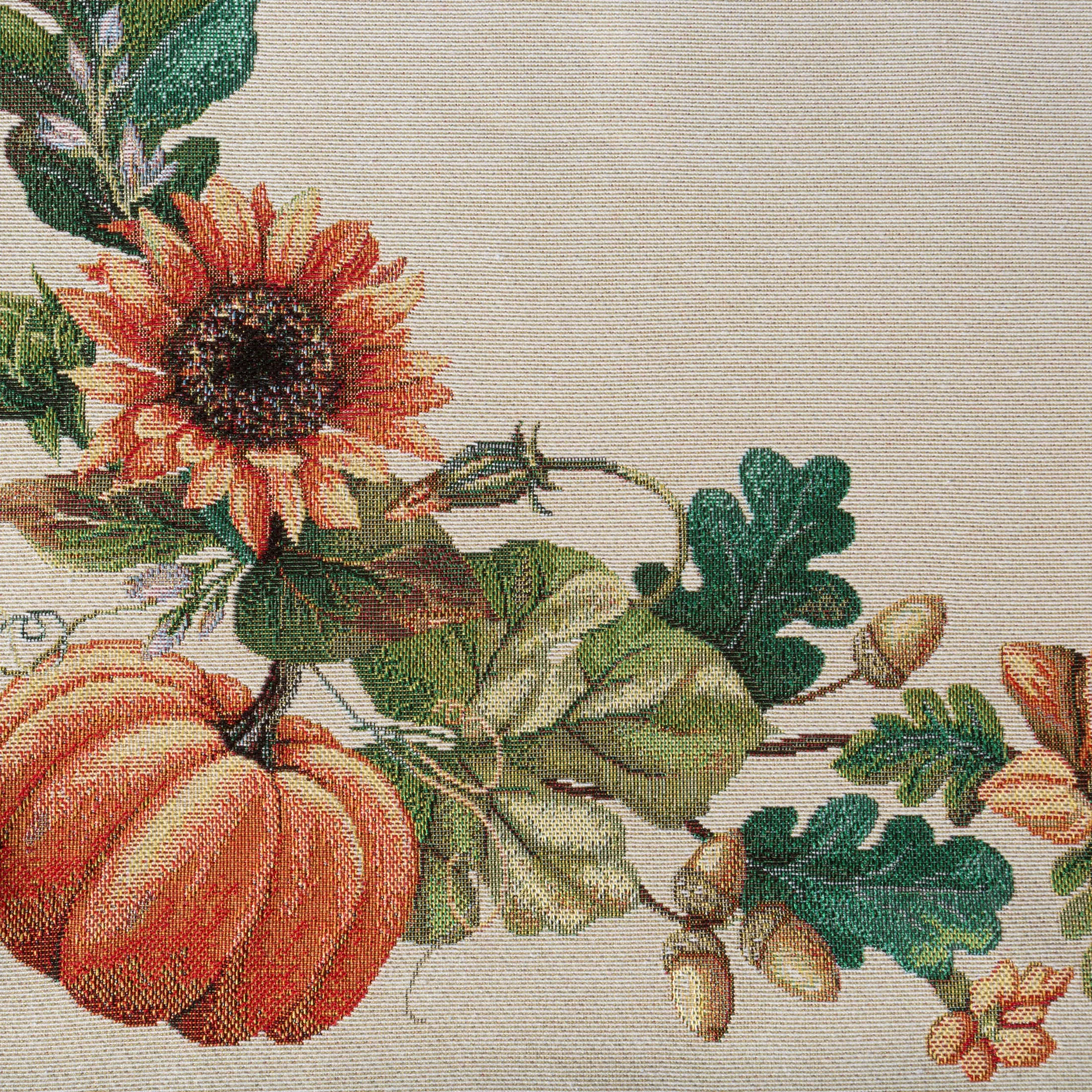 Obrus naturalno, pomarańczowy 140x140 cm gobelinowy zdobiony motywem słoneczników i dyń