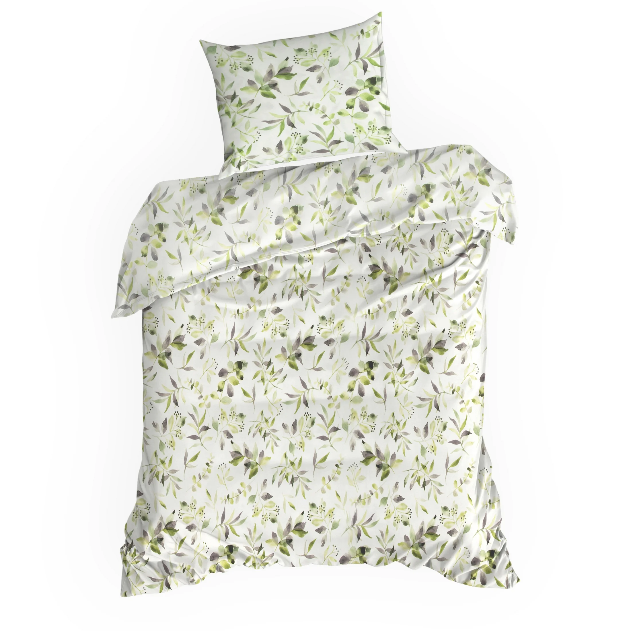 Pościel 140x200 cm bawełniana kolor biały, zielony wzór roślinny MILI Eurofirany