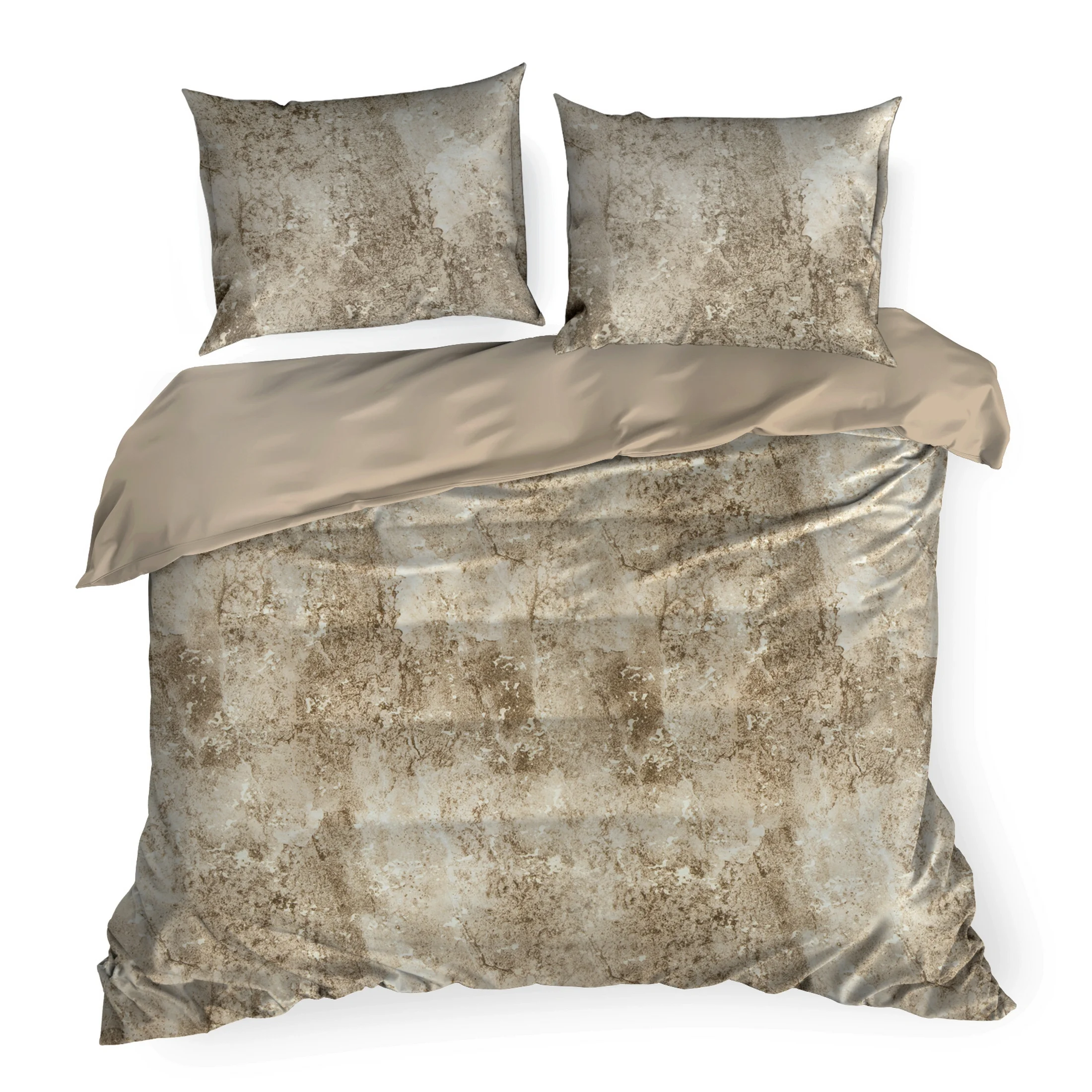 Pościel 220x200 cm satyna bawełniana kolor jasnobrązowy, beżowy z wzorem marmuru SPRING 77 Eurofirany