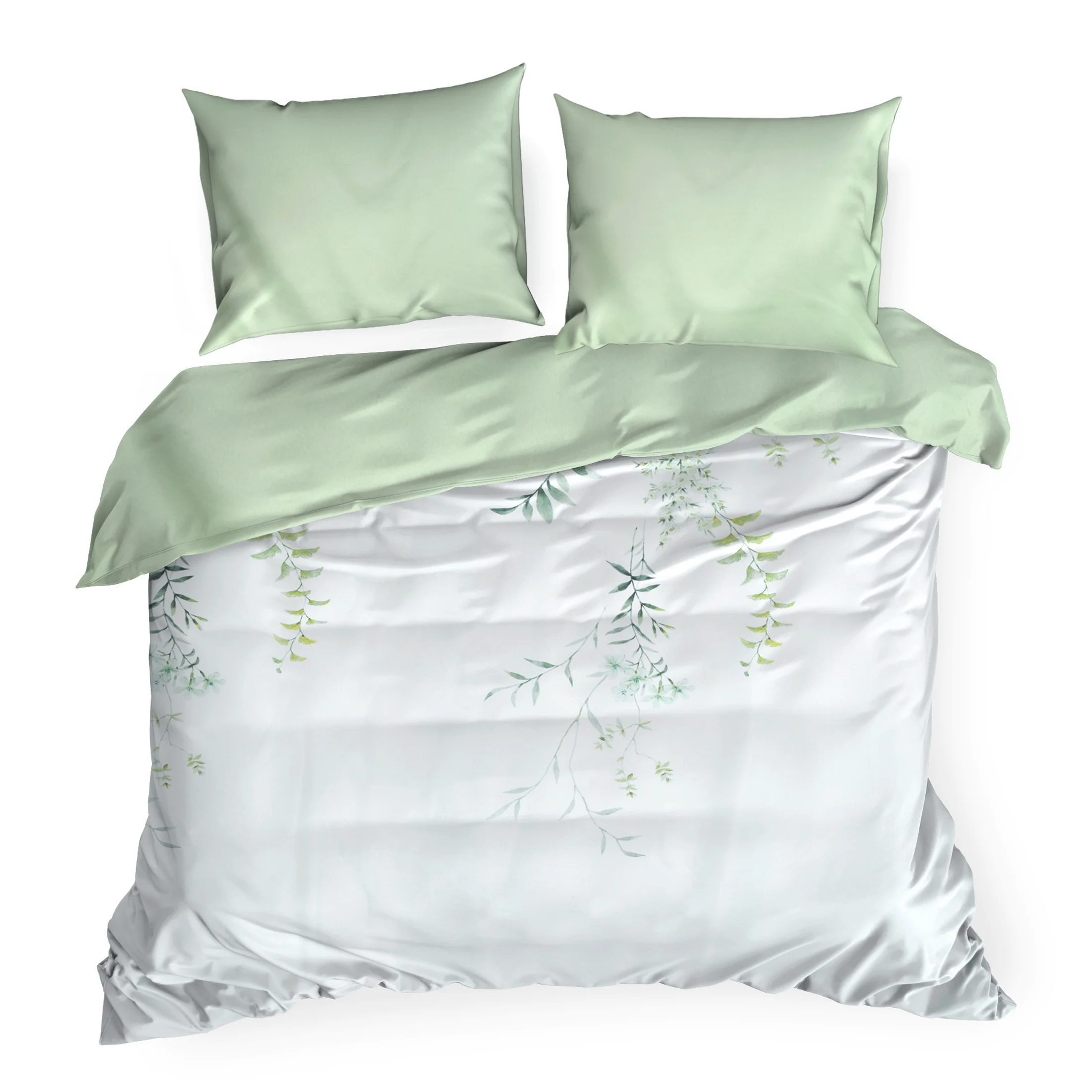 Pościel 160x200 cm kolor biało, zielony z motywem liści VERONO7 design 91 Eurofirany
