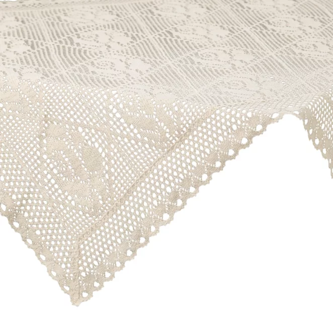 Bieżnik na stół 85x85 cm jasnobeżowy ażurowy ROSALY w stylu boho Eurofirany