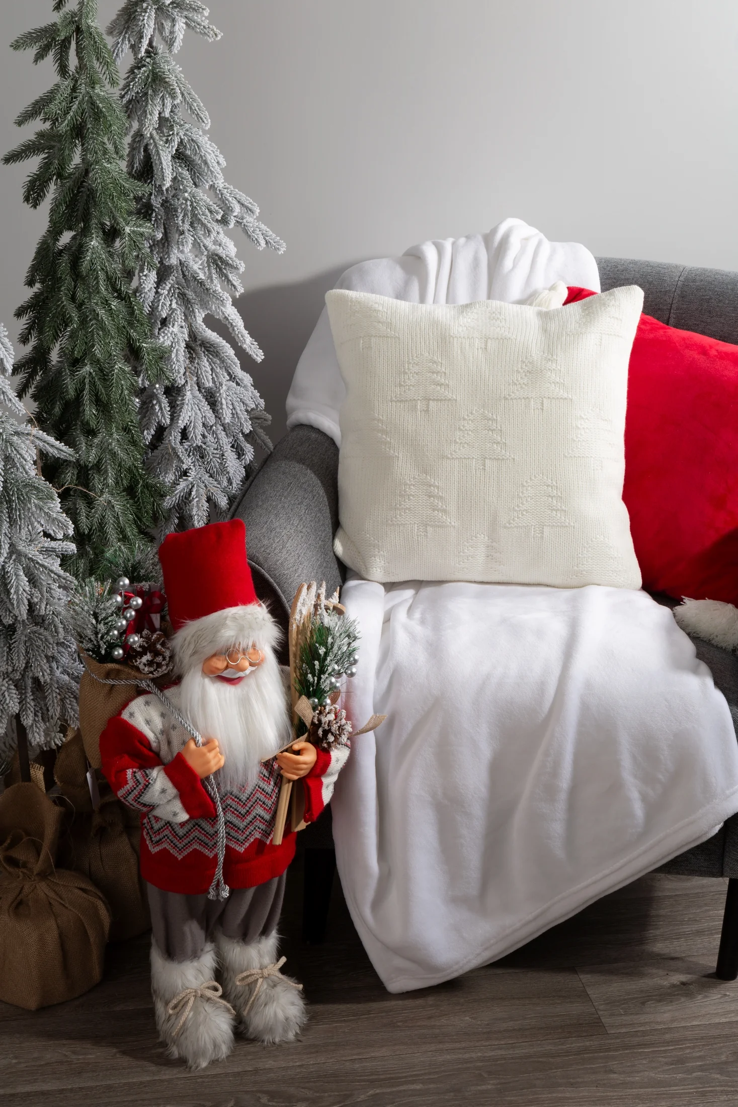 Poszewka na poduszkę 45x45 cm świąteczna o plecionej strukturze z mieszanki włókien biała Eurofirany