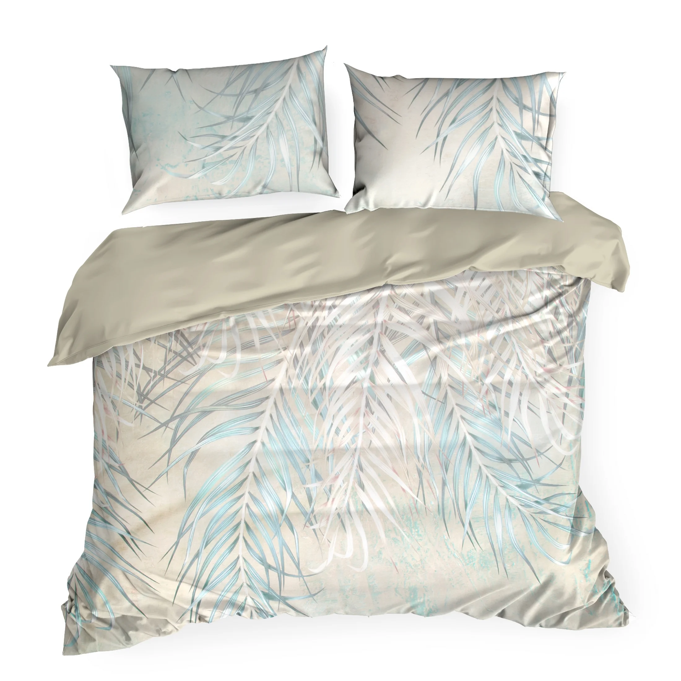 Pościel 220x200 cm z satyny bawełnianej kolor biały, niebieski z motywem botanicznym Eurofirany Premium