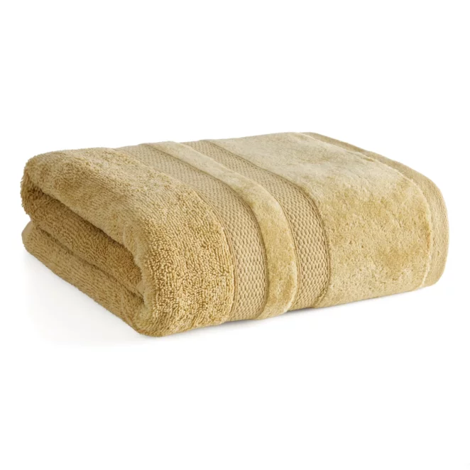 Ręcznik do rąk 30x50 cm bawełniany kolor musztardowy z welwetową bordiurą w pasy 500 g/m2 PORTO Eurofirany