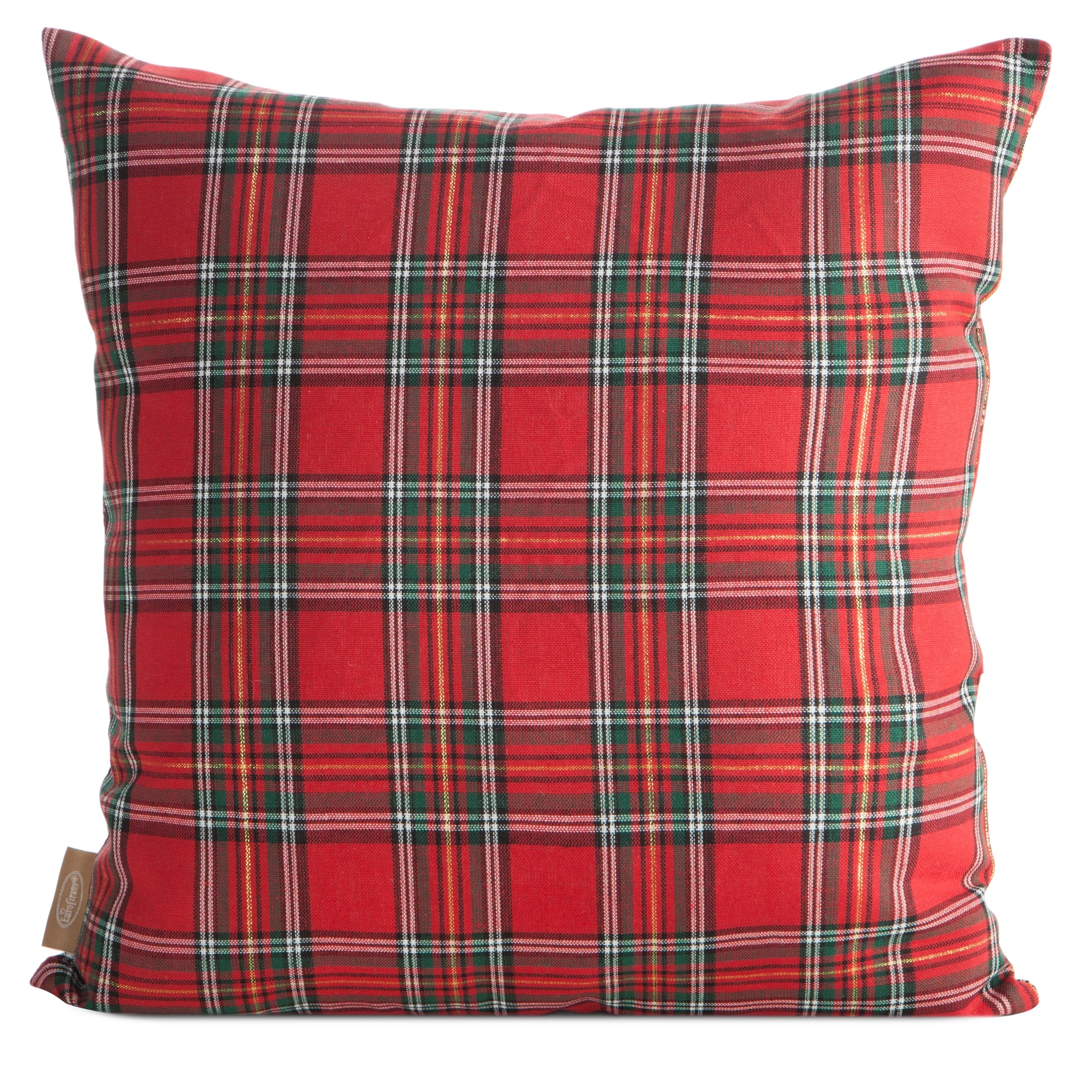 Poszewka na poduszkę świąteczna 45x45 cm czerwono, zielona w kratę i zdobiona haftem Eurofirany