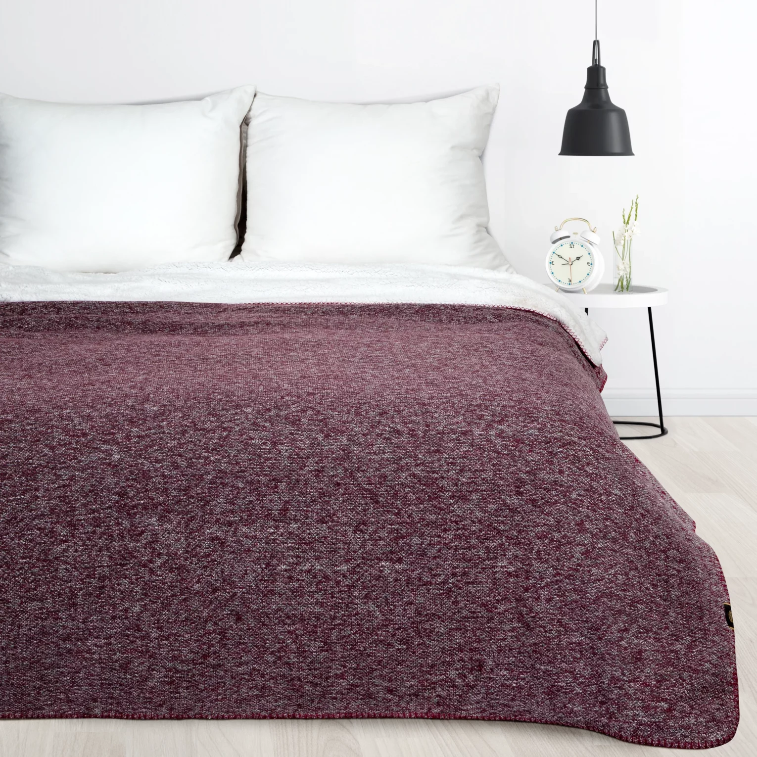 Koc bukla 150x200 cm bordowo, biały dwustronny PANDA EUROFIRANY PREMIUM Eurofirany