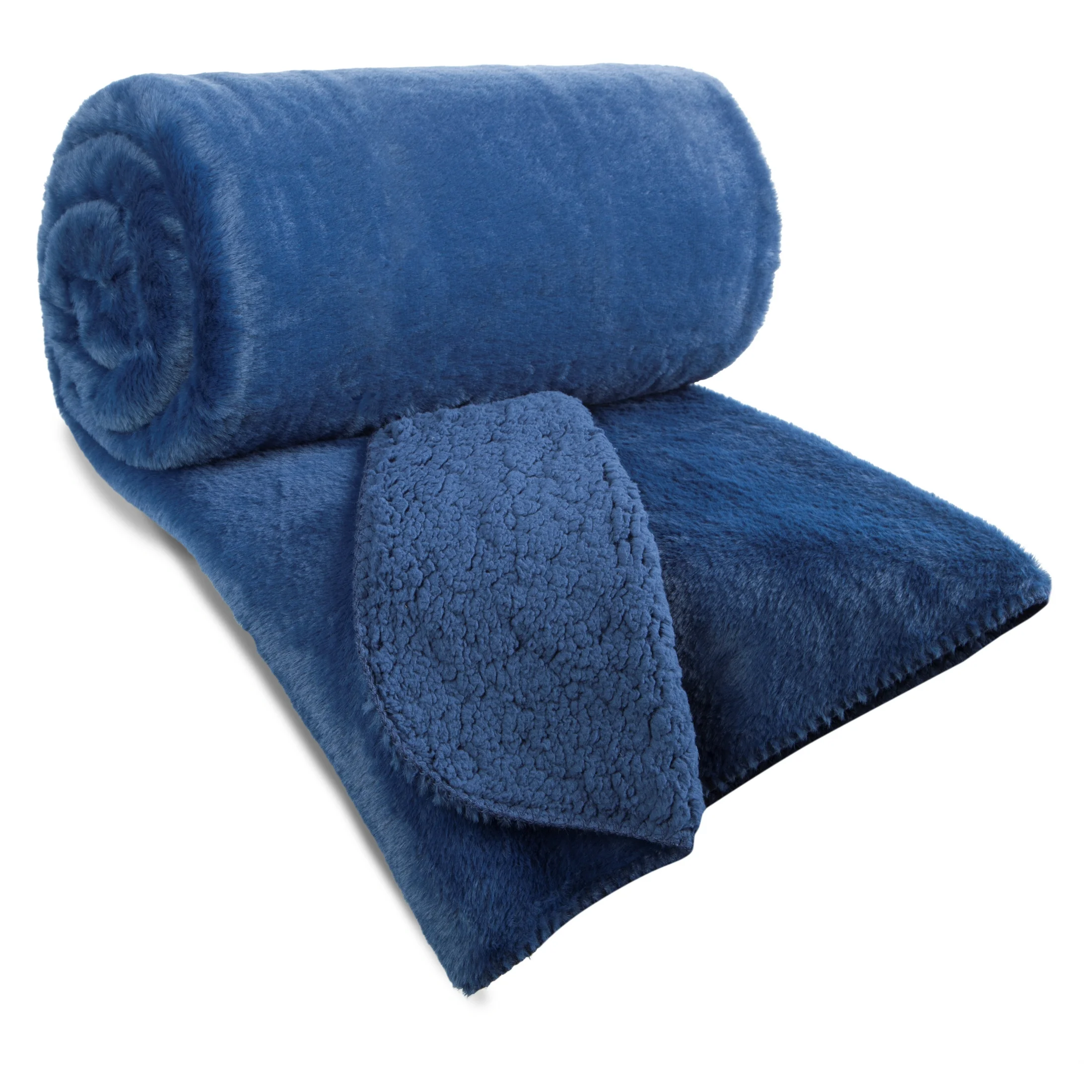 Narzuta dwustronna z przyjemnego futerka i tkaniny barankowej granatowa 170x210 cm NINA Eurofirany Premium