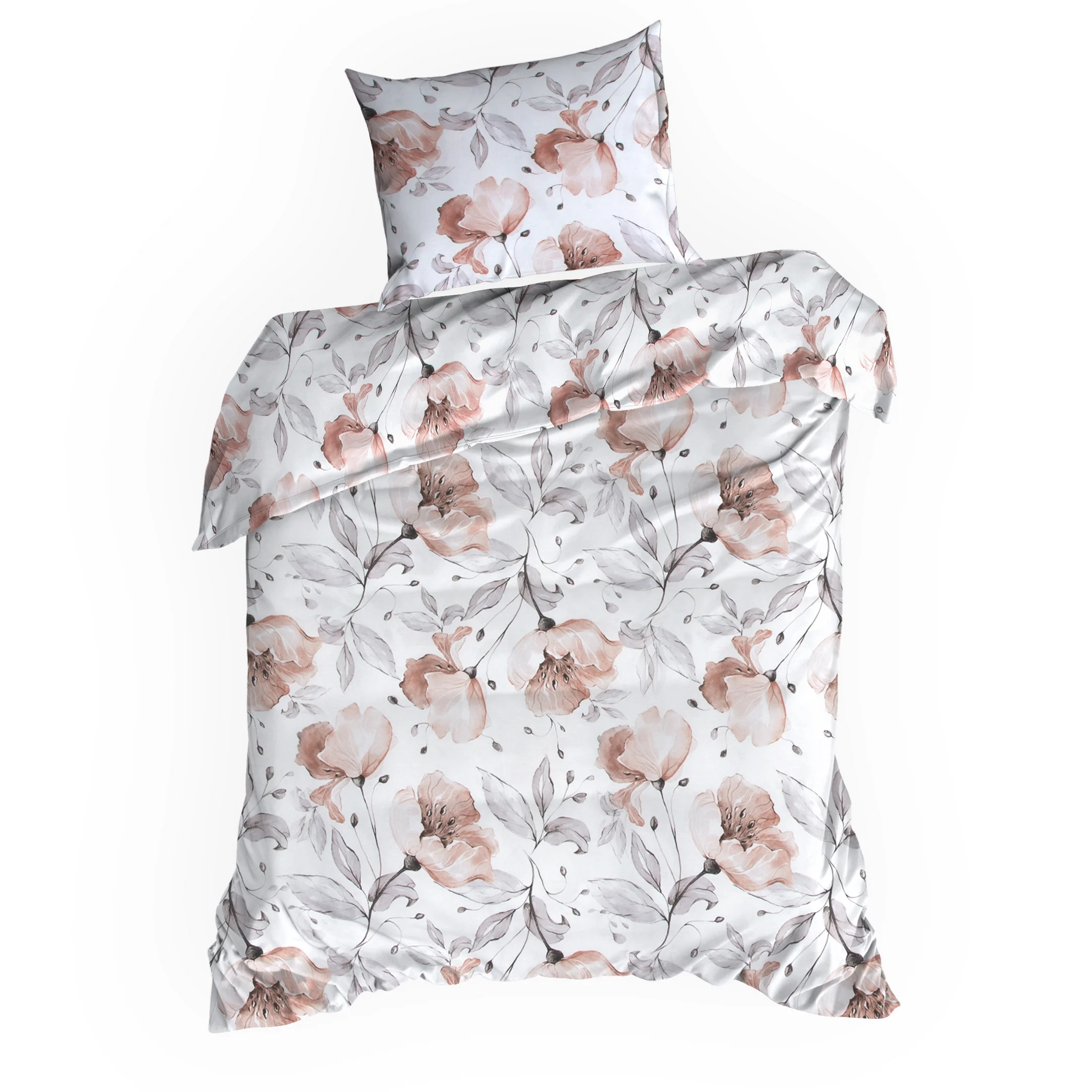 Pościel 140x200 cm bawełniana kolor biały, pudrowy z wzorem dużych kwiatów NICKY Eurofirany