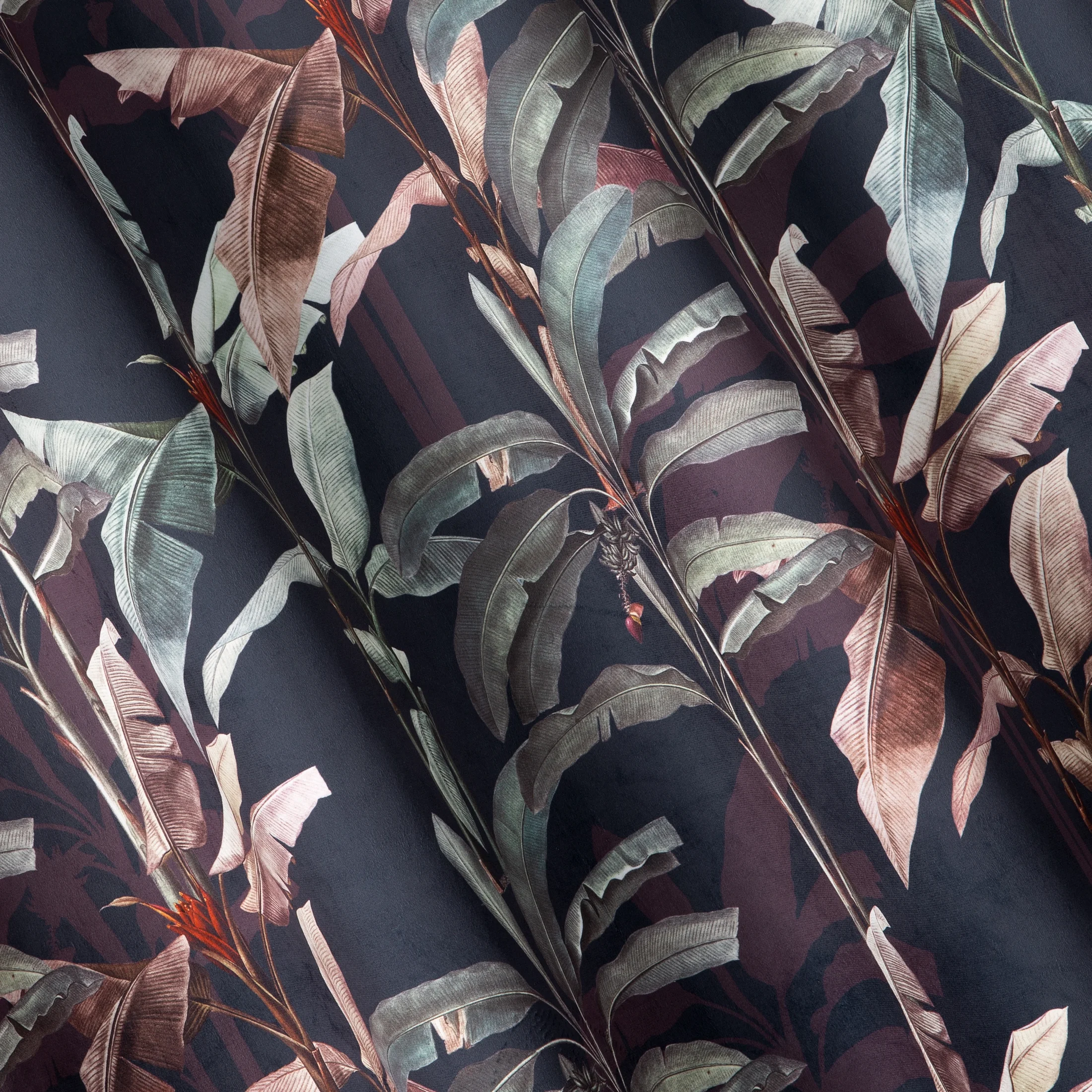 Zasłona grafitowa z nadrukiem w stylu botanic z welwetu 140x250 cm przelotka NICOL Eurofirany