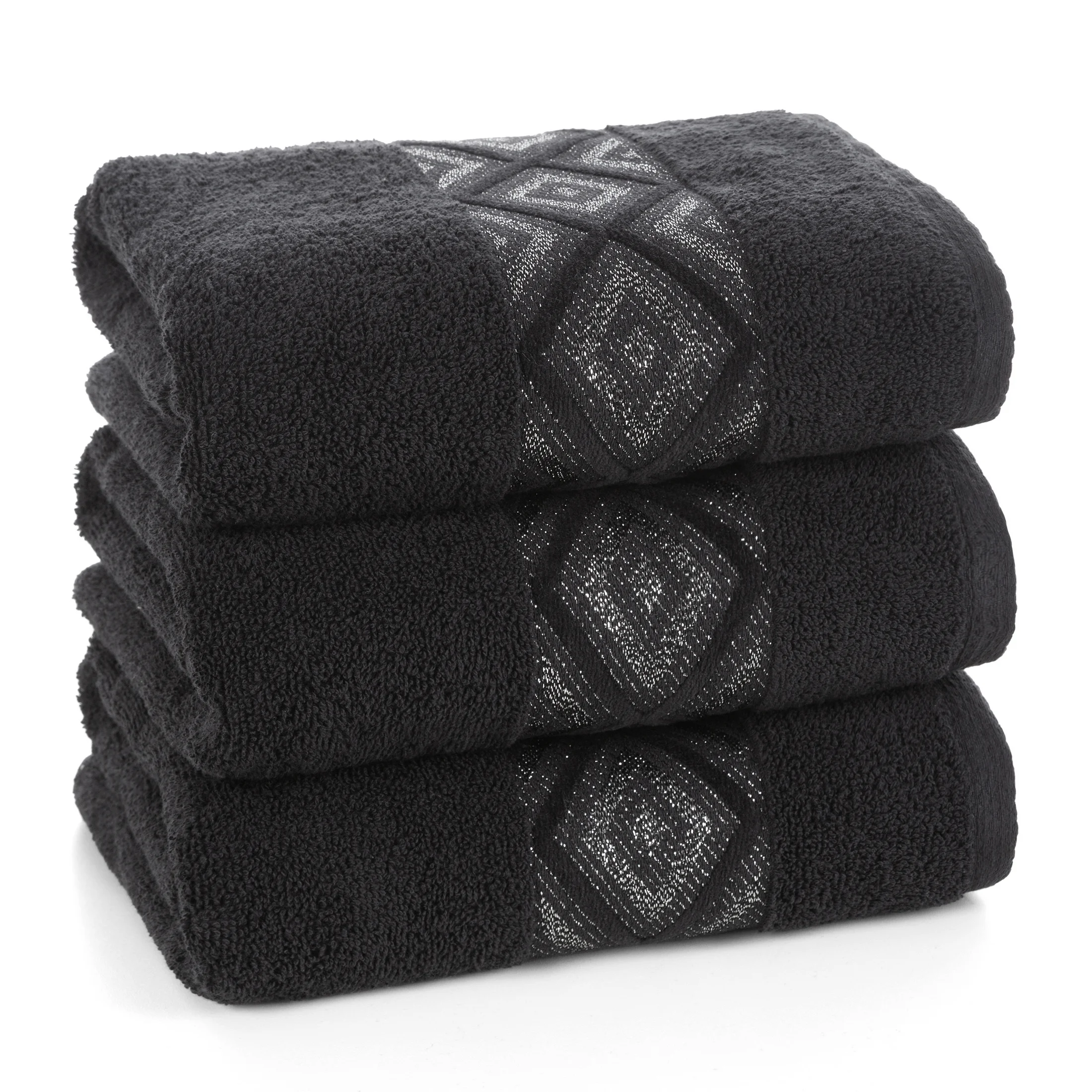 Ręcznik kąpielowy 70x140 cm bawełniany kolor czarny z ozdobną geometryczną bordiurą AZARI Eurofirany