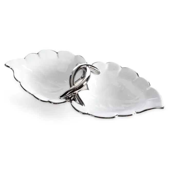 Misa dekoracyjna biało, srebrna w kształcie liścia 35x16x8 cm DONA Eurofirany