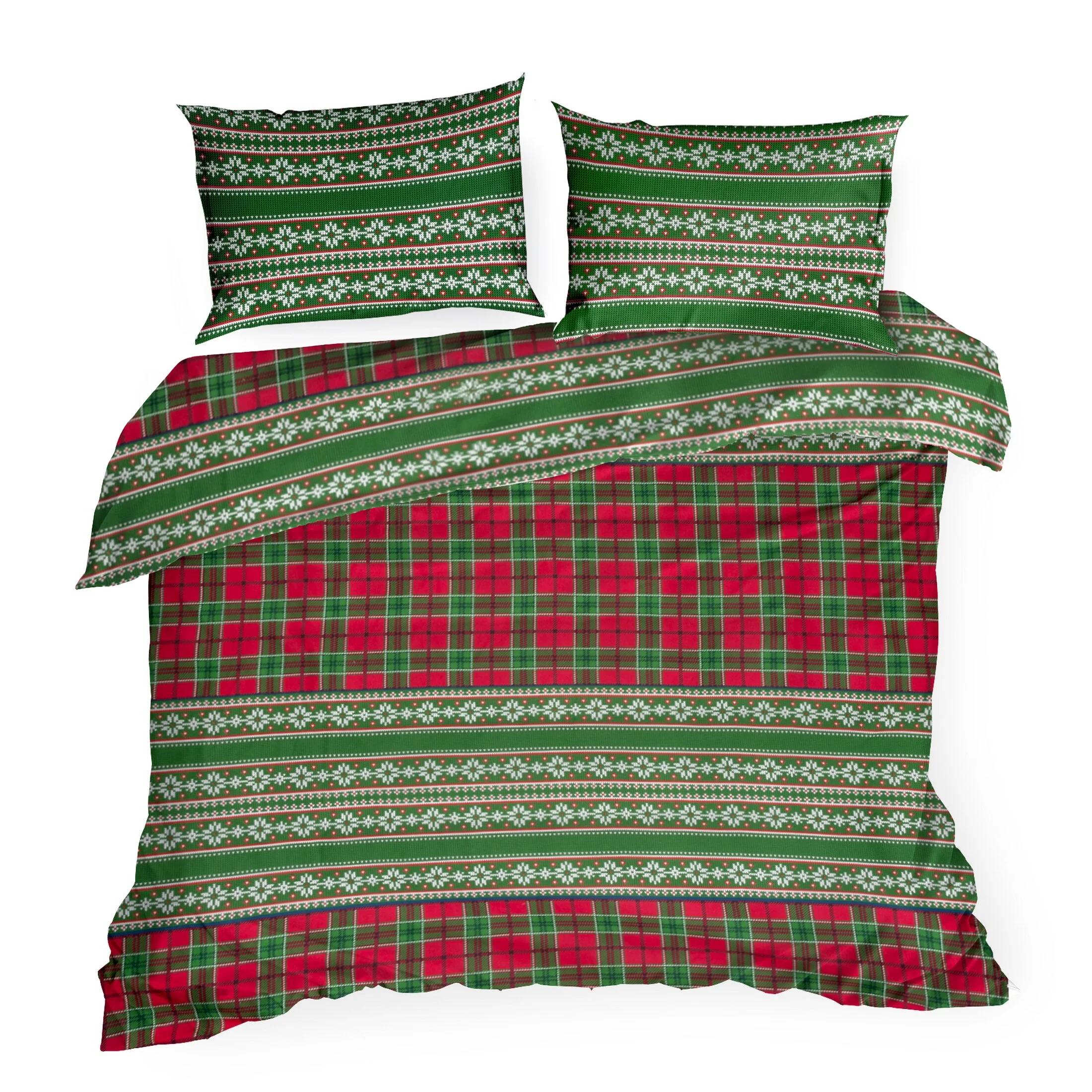 Pościel świąteczna 160x200 cm flanela bawełniana kolor zielony, czerwony z nadrukiem w stylu skandynawski AURORA Eurofirany