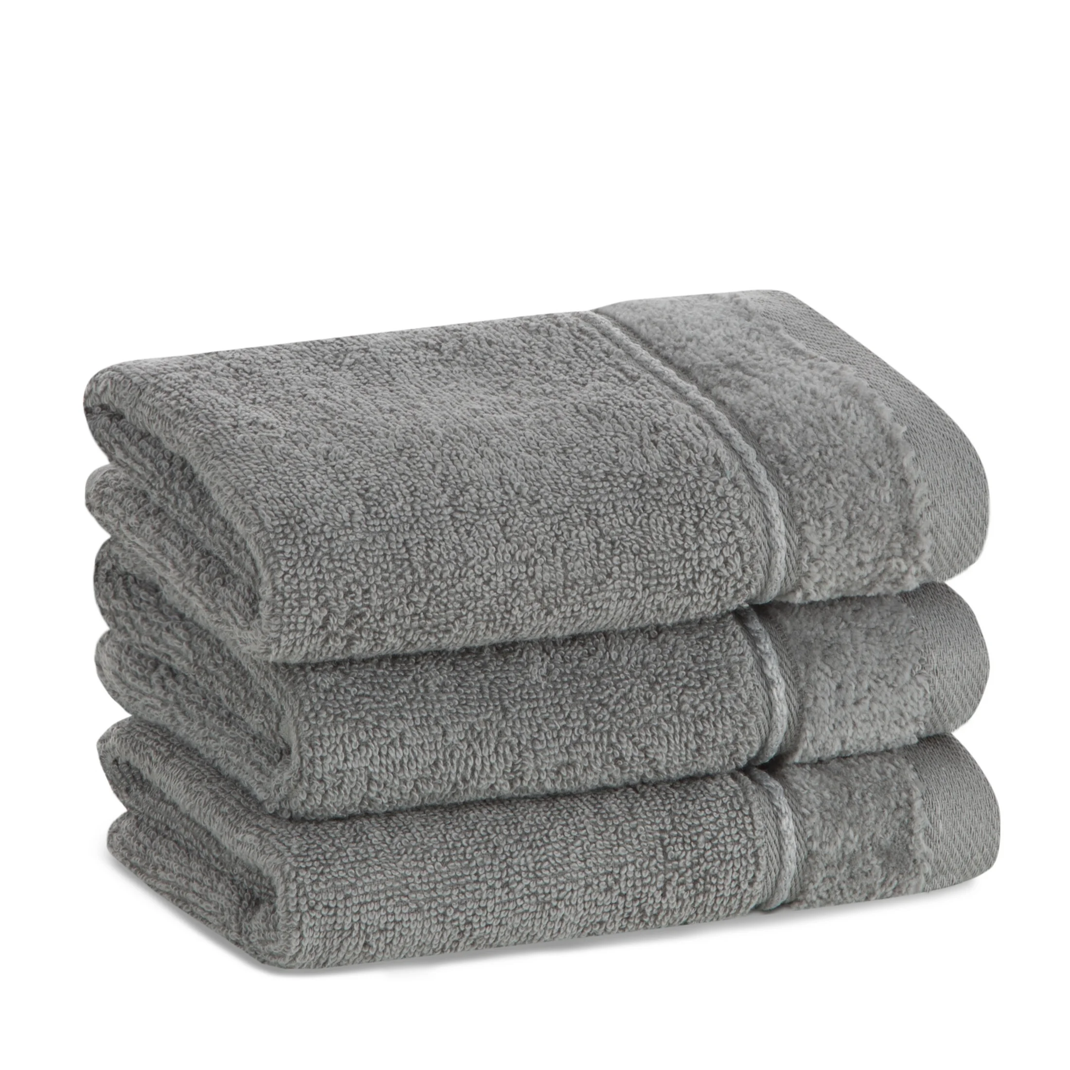 Ręcznik do rąk 30x50 cm bawełniany kolor stalowy z welwetową bordiurą i kontrastującymi paseczkami 500 g/m2 SIBEL Eurofirany