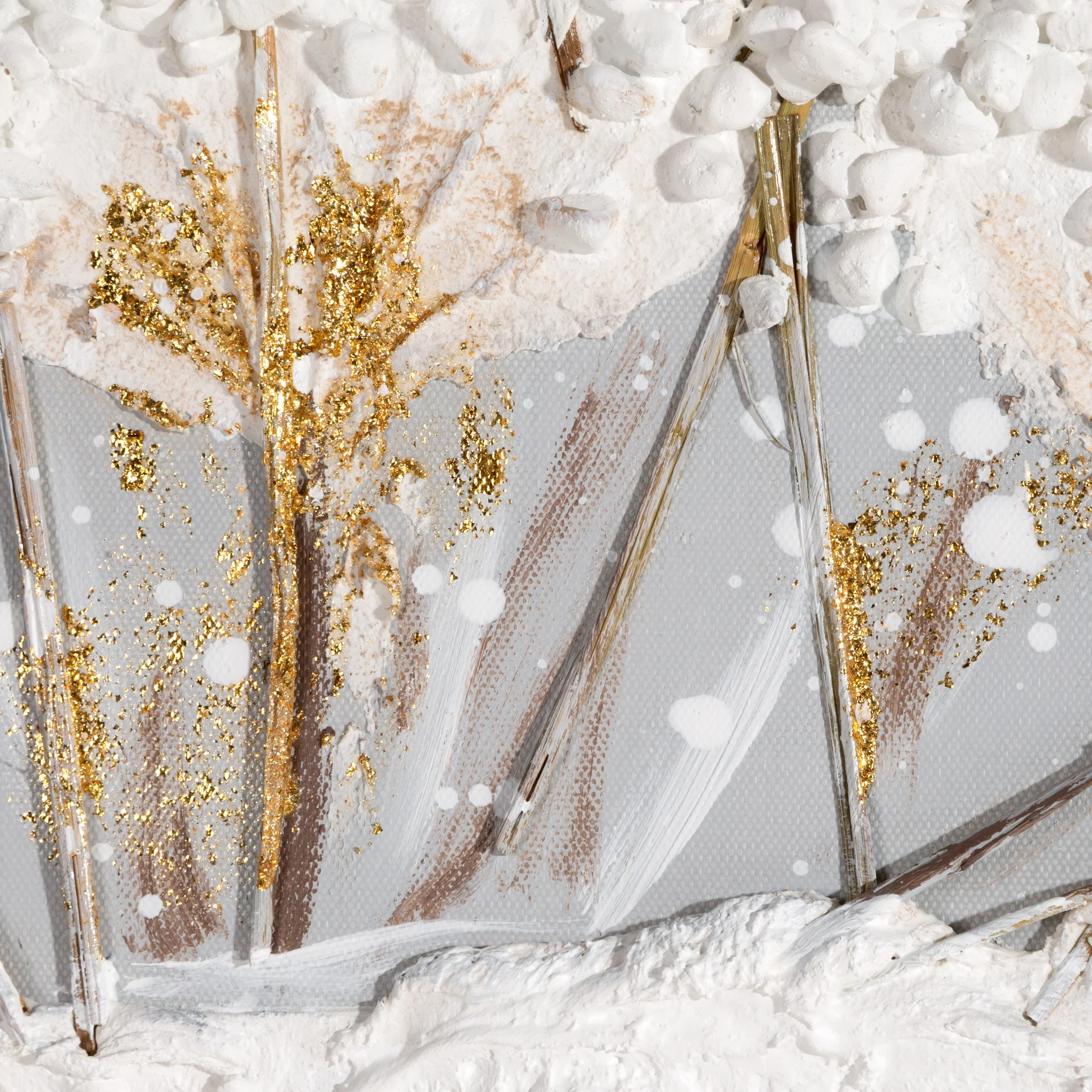 Obraz w kwiaty 3D kremowo, popielaty ręczni malowany na płótnie oprawiony w ramę 102x102 cm Eurofirany