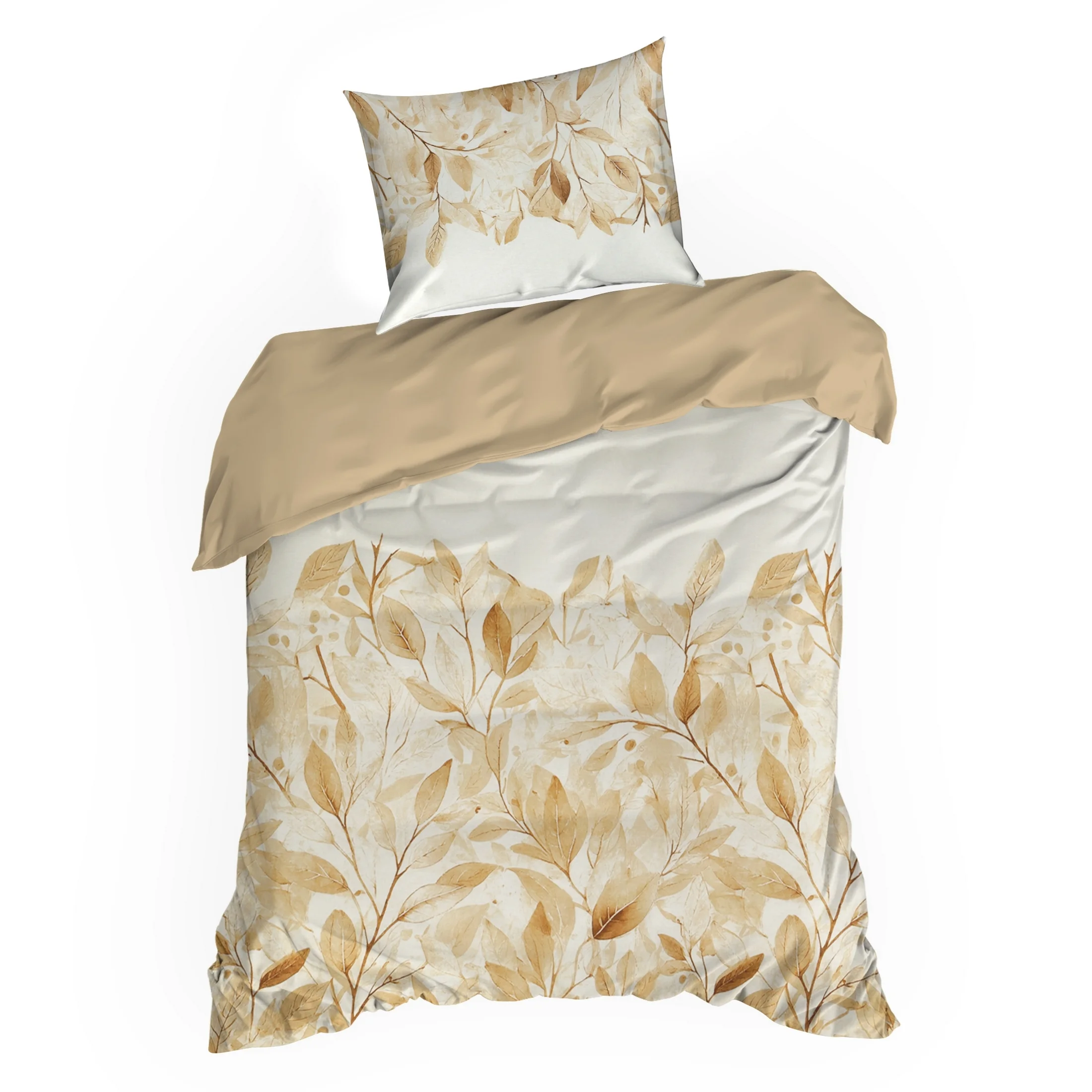 Pościel 140x200 cm komplet 2 częściowy satyna bawełniana kolor pomarańczowo, brązowy z wzorem roślinnym SPRING 64 Eurofirany